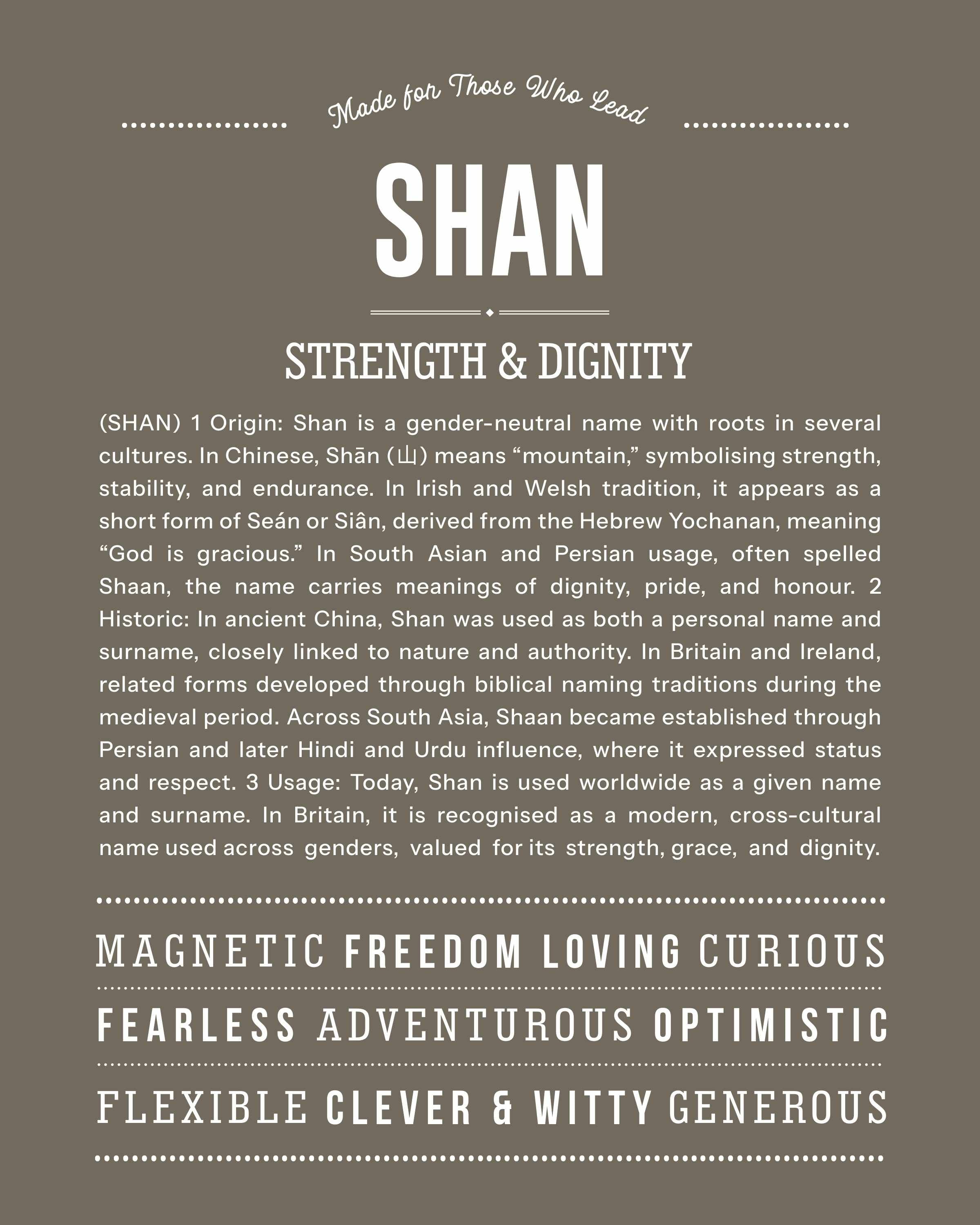 Shan | Personalised Name Meaning Print – Custom Name Art Gift