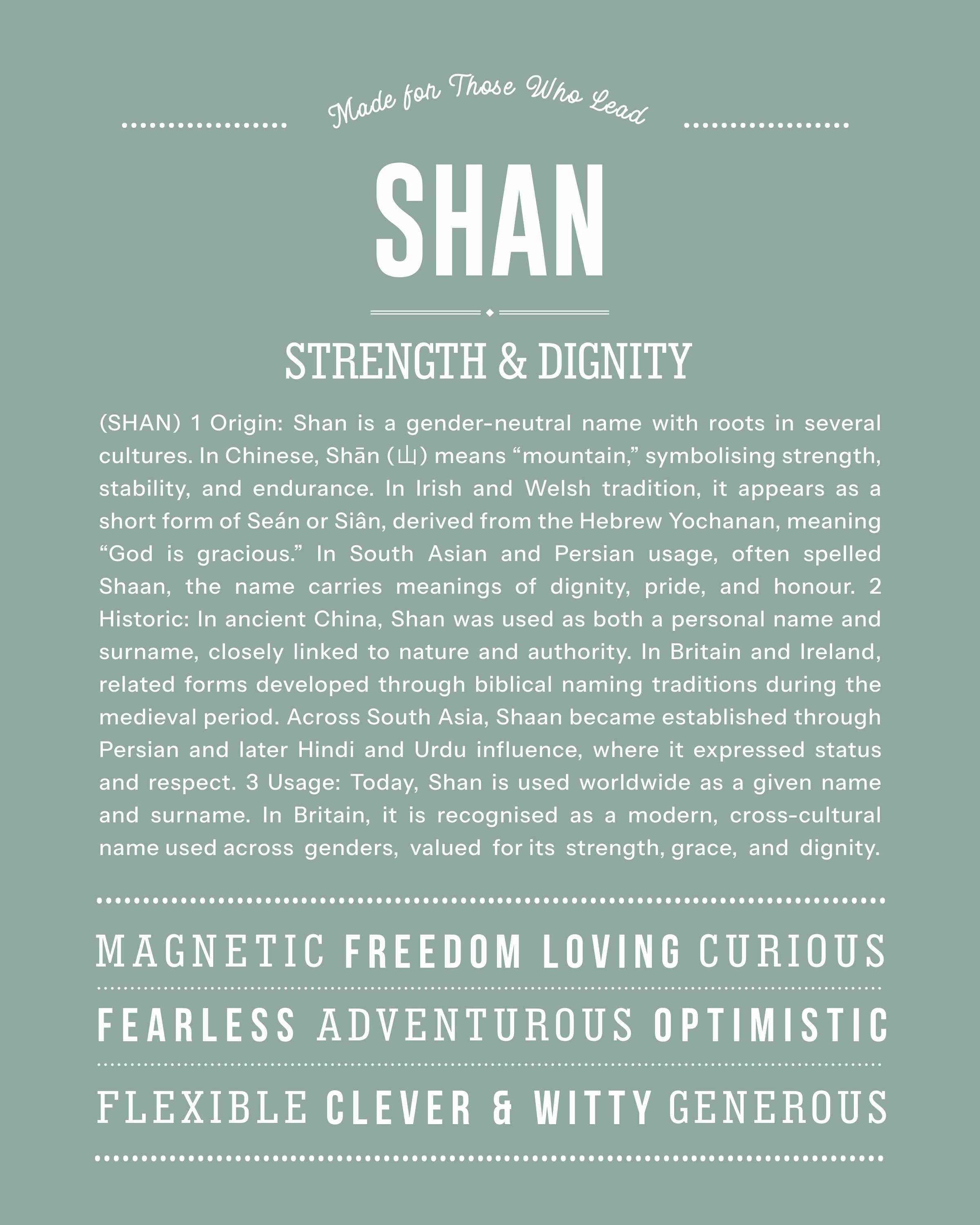 Shan | Personalised Name Meaning Print – Custom Name Art Gift