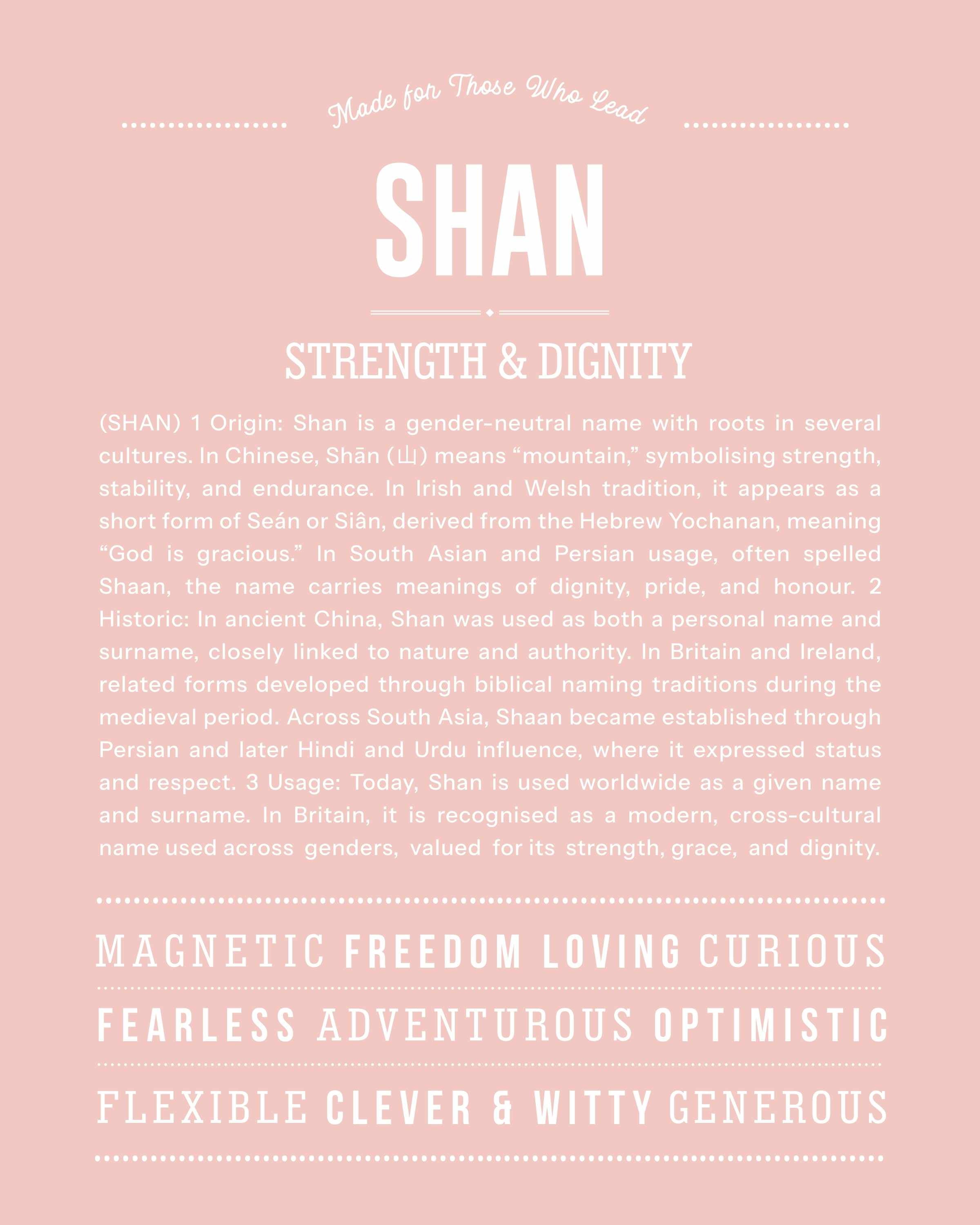 Shan | Personalised Name Meaning Print – Custom Name Art Gift