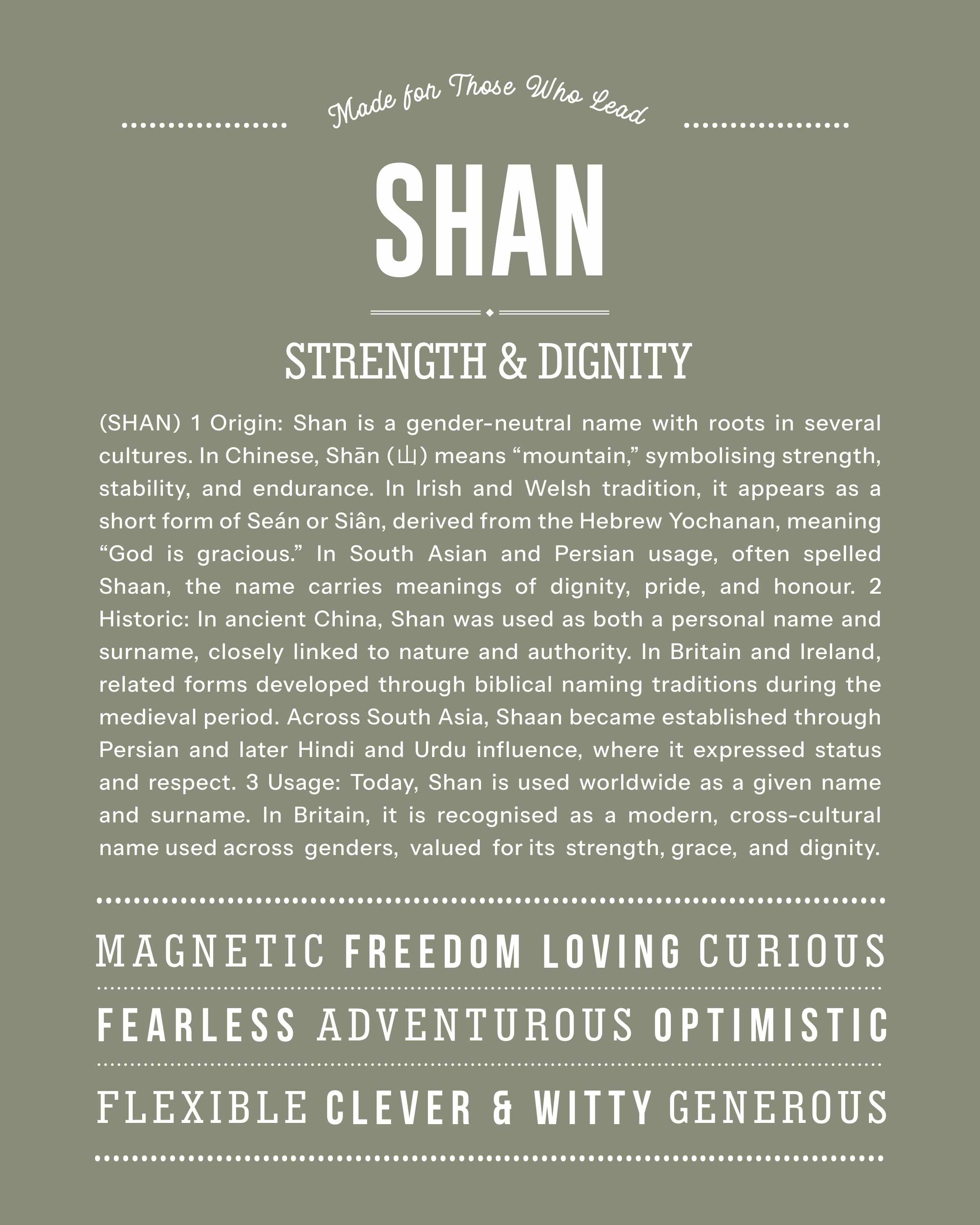 Shan | Personalised Name Meaning Print – Custom Name Art Gift