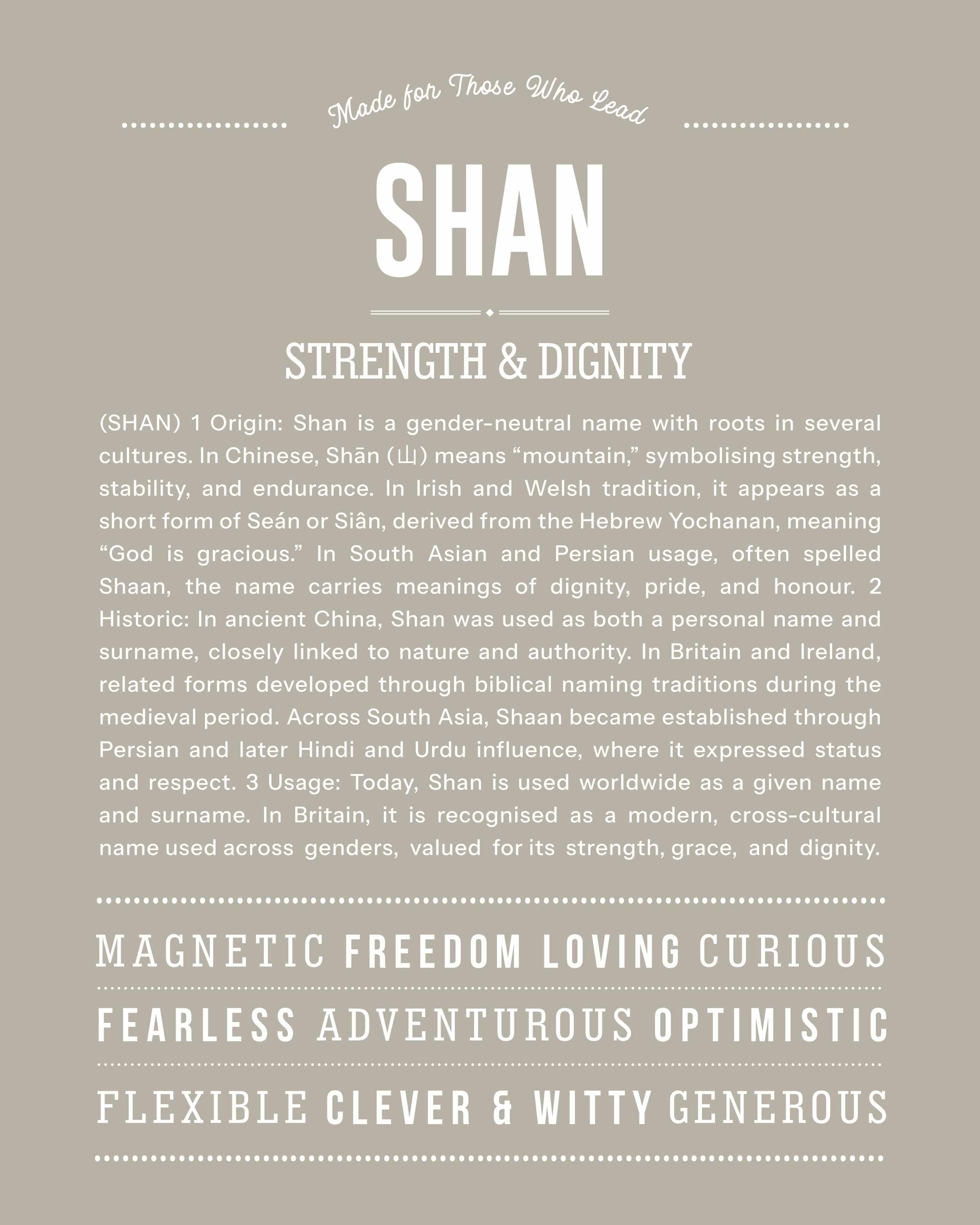 Shan | Personalised Name Meaning Print – Custom Name Art Gift