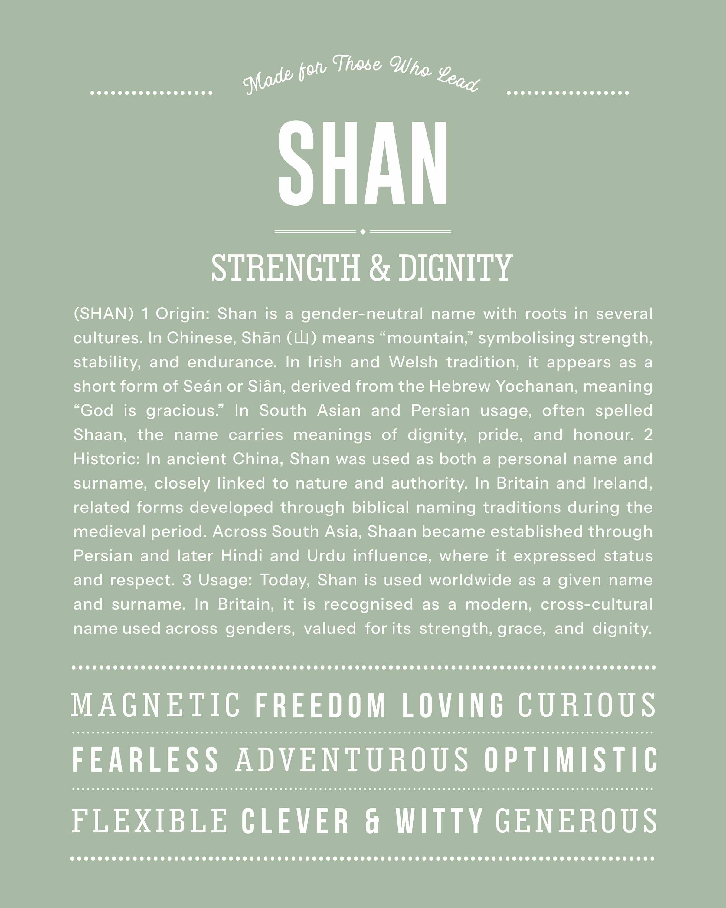 Shan | Personalised Name Meaning Print – Custom Name Art Gift