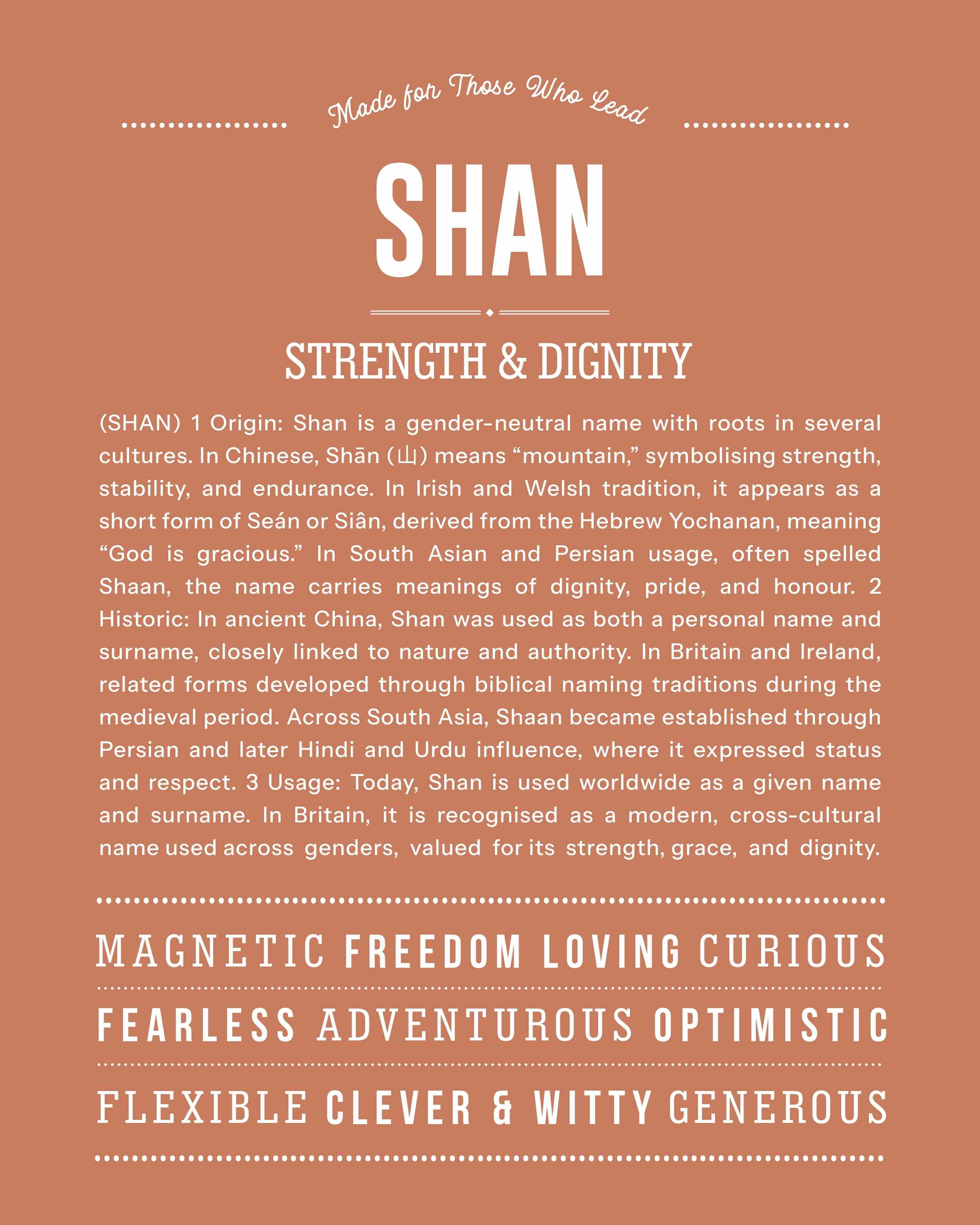 Shan | Personalised Name Meaning Print – Custom Name Art Gift