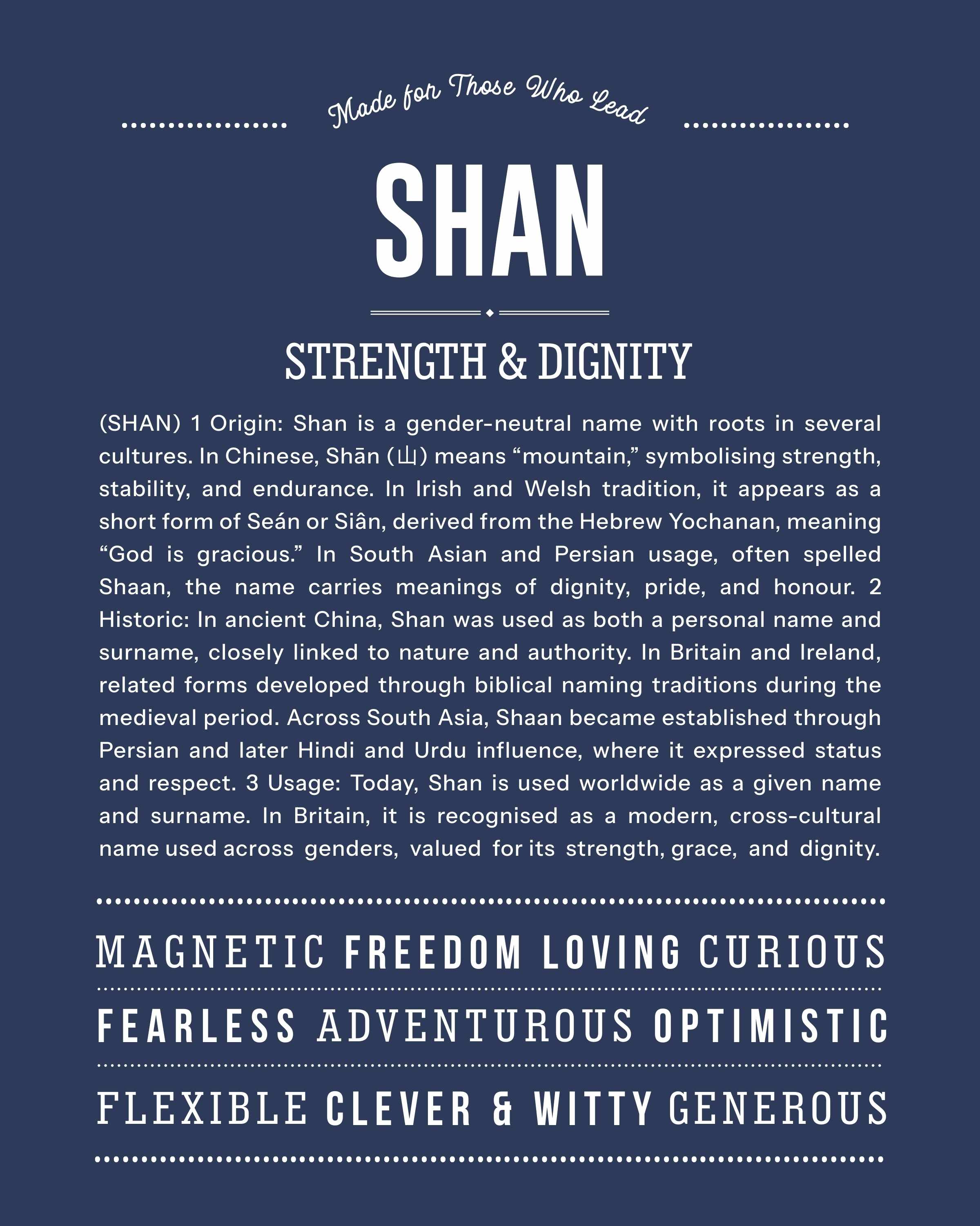 Shan | Personalised Name Meaning Print – Custom Name Art Gift