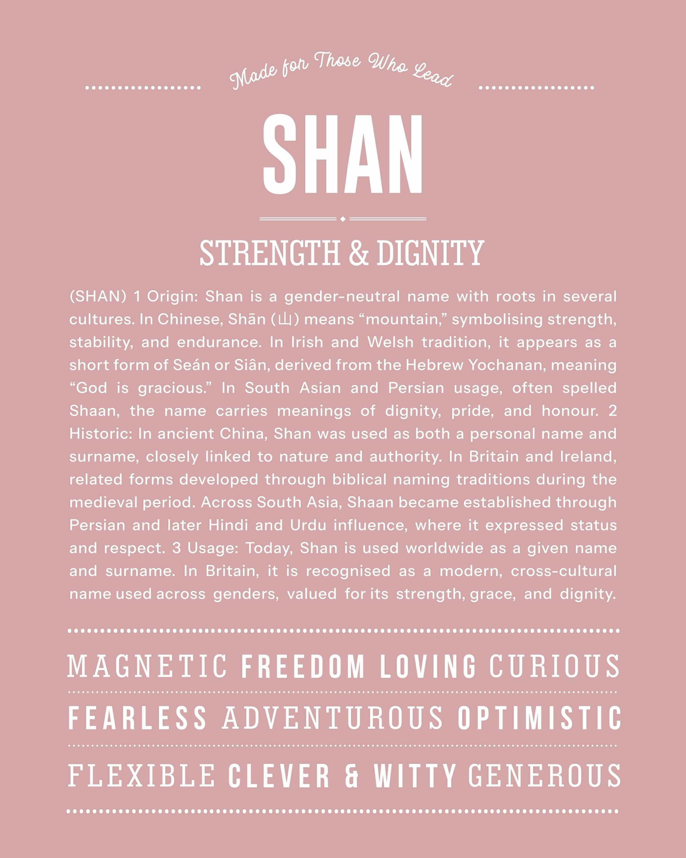 Shan | Personalised Name Meaning Print – Custom Name Art Gift