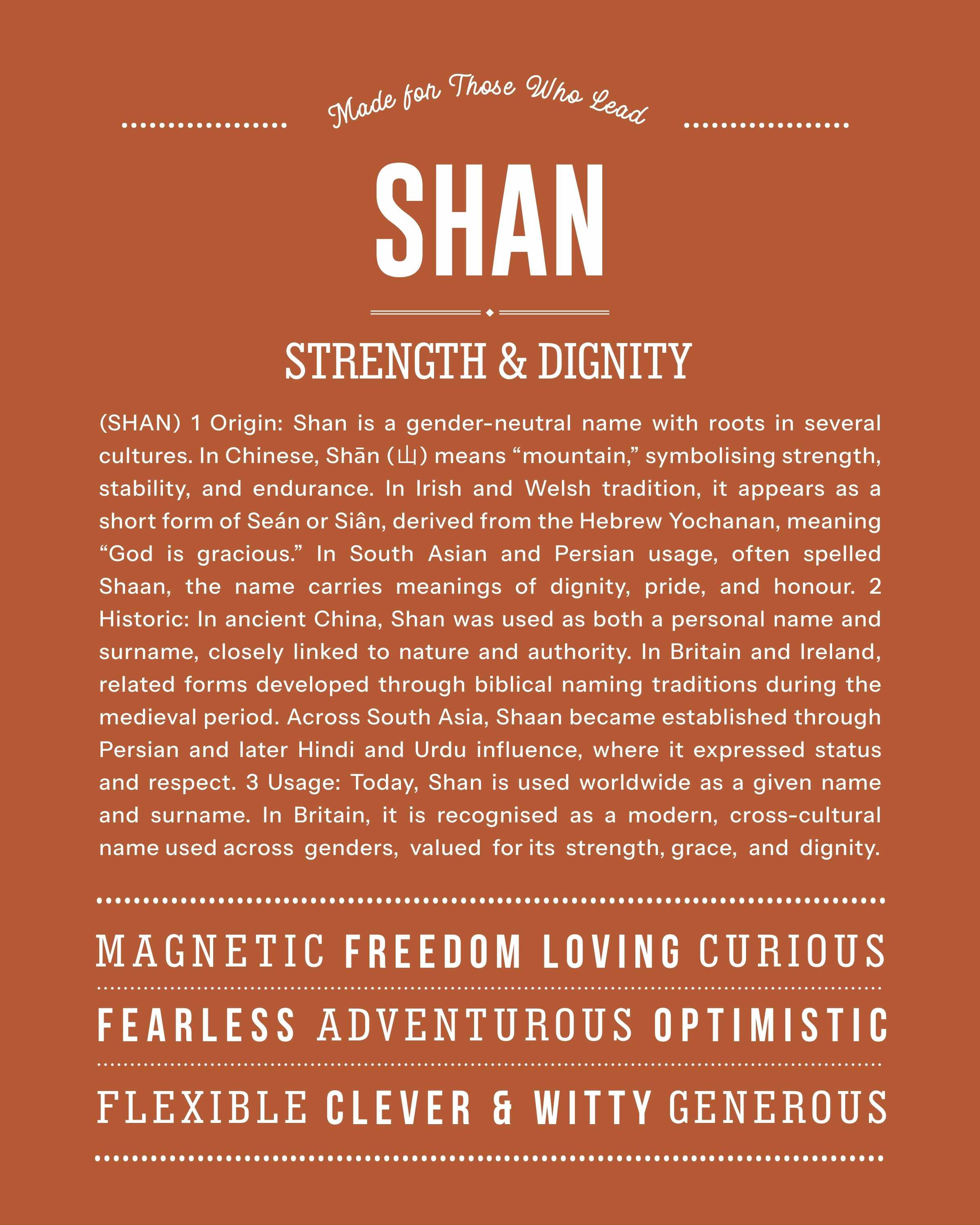 Shan | Personalised Name Meaning Print – Custom Name Art Gift