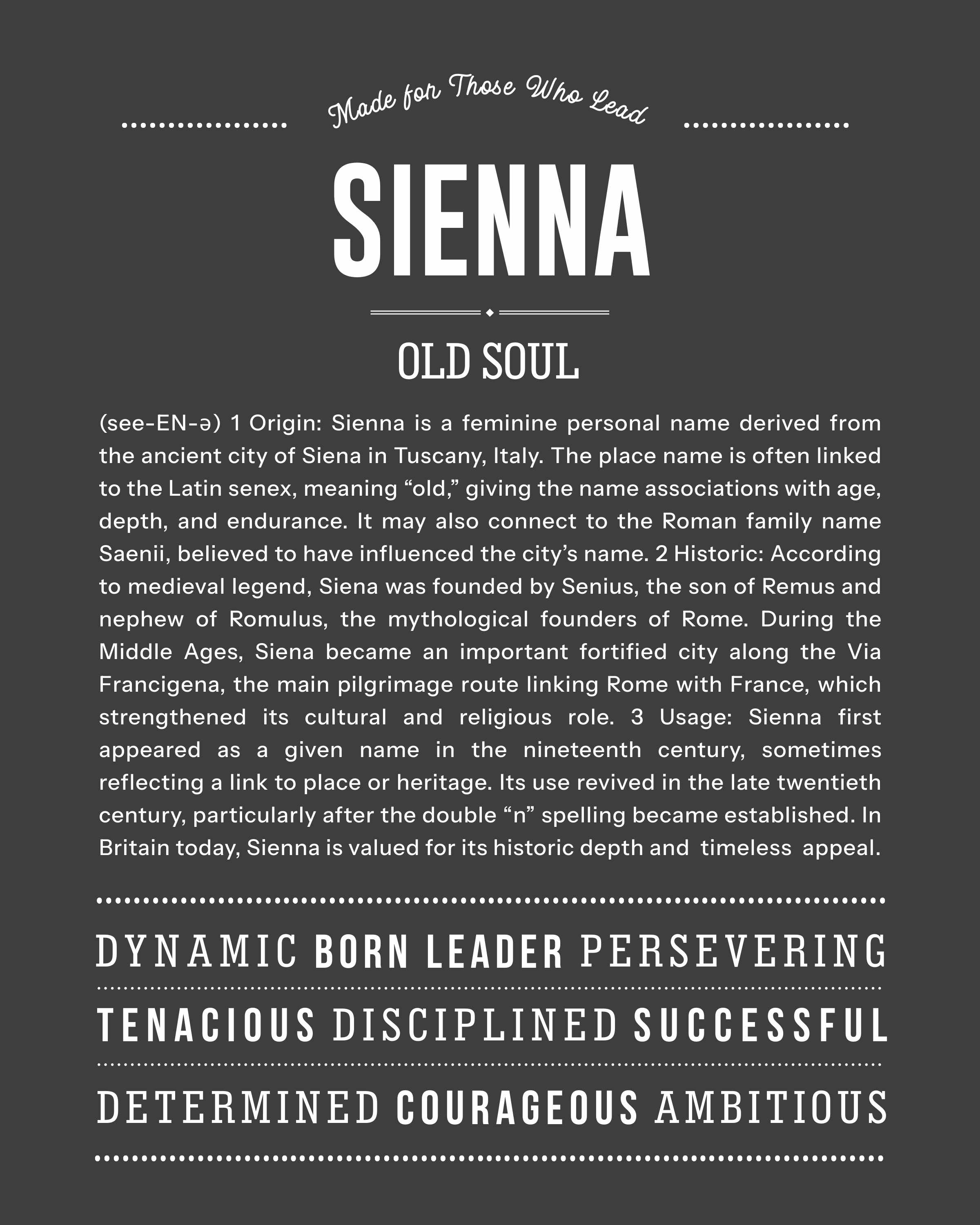 Sienna | Personalised Name Meaning Print – Custom Name Art Gift