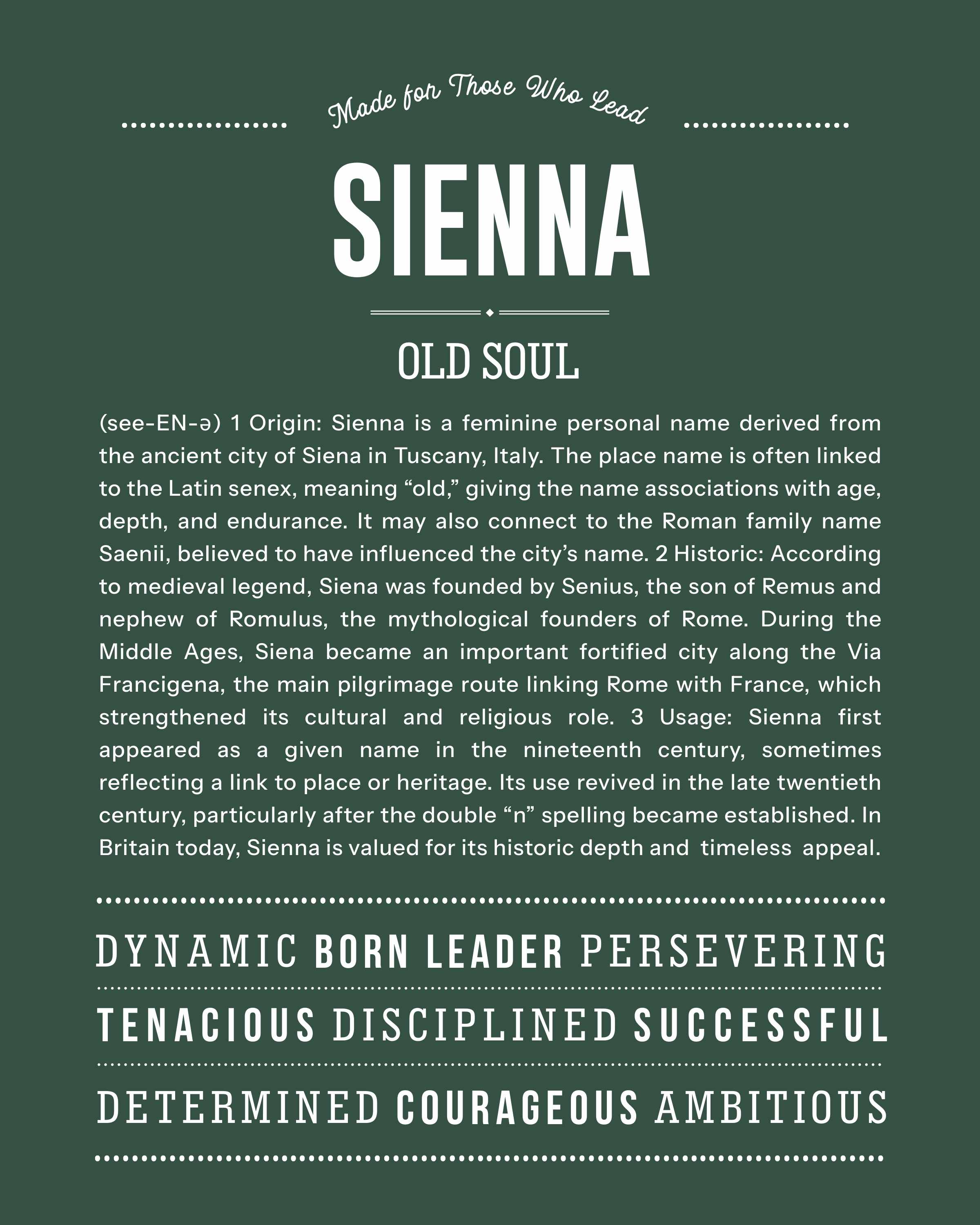 Sienna | Personalised Name Meaning Print – Custom Name Art Gift