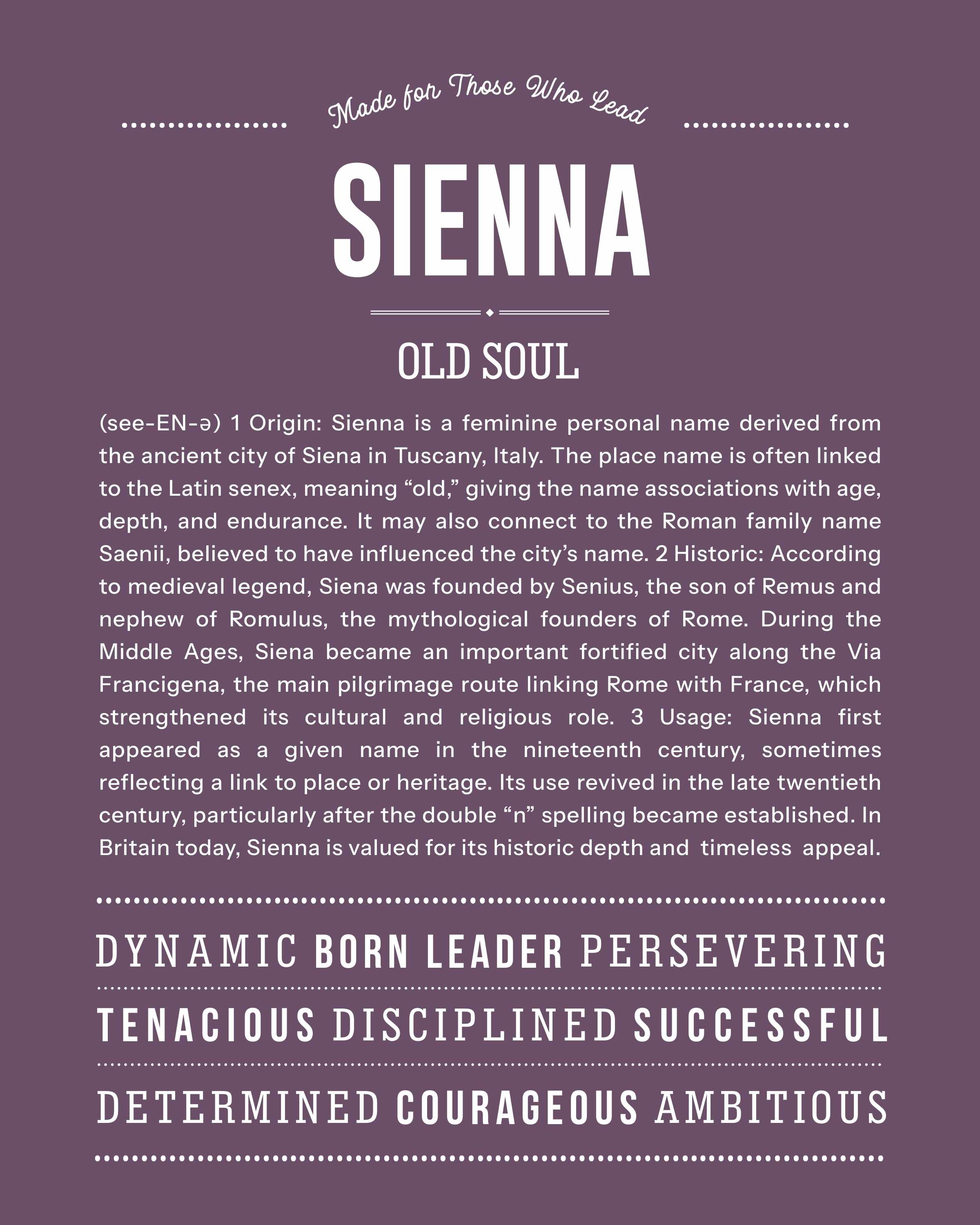 Sienna | Personalised Name Meaning Print – Custom Name Art Gift