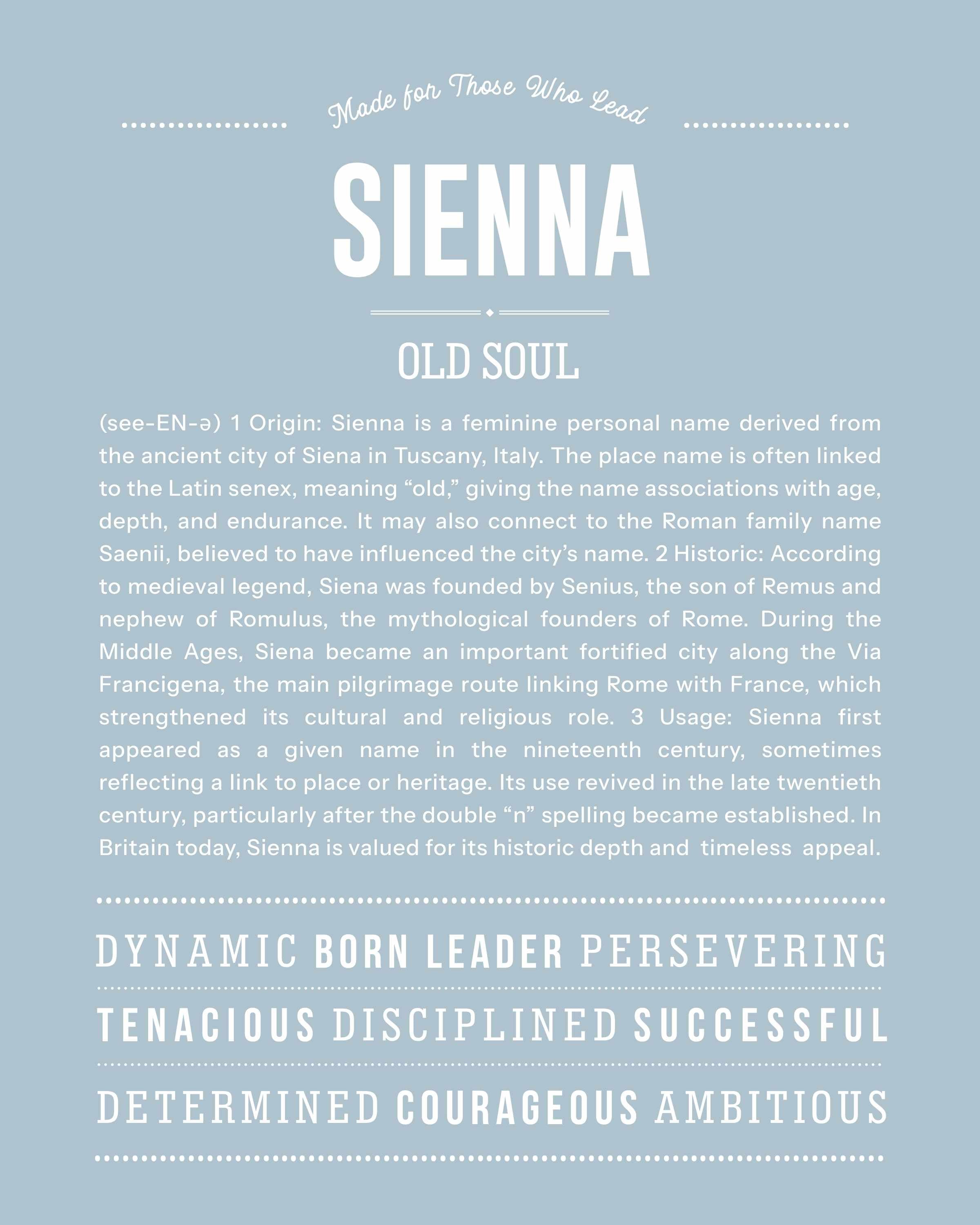 Sienna | Personalised Name Meaning Print – Custom Name Art Gift