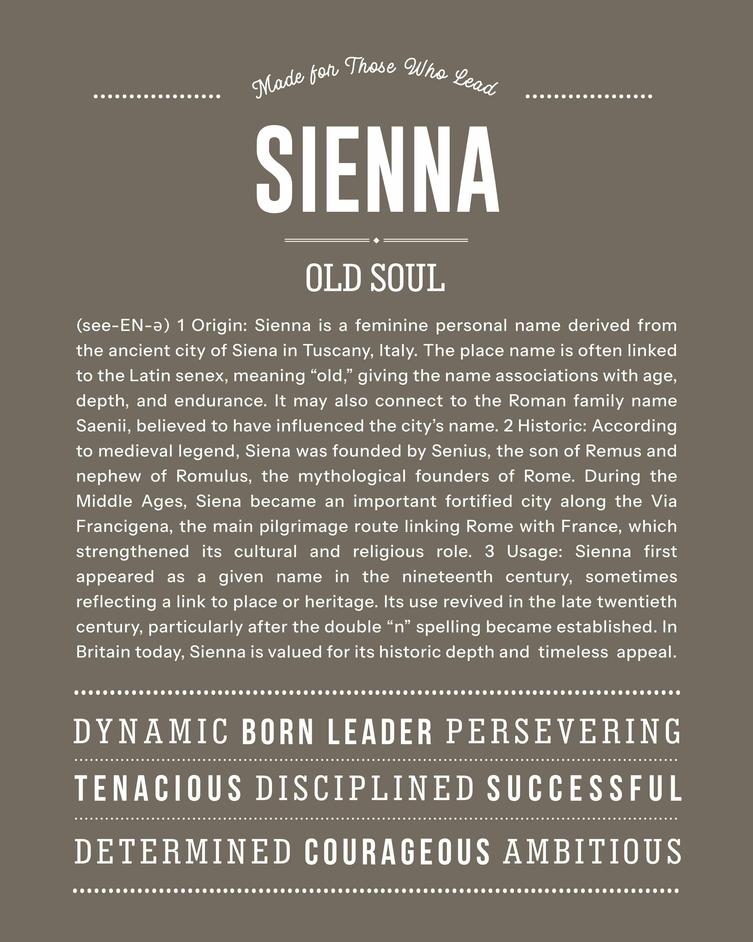Sienna | Personalised Name Meaning Print – Custom Name Art Gift