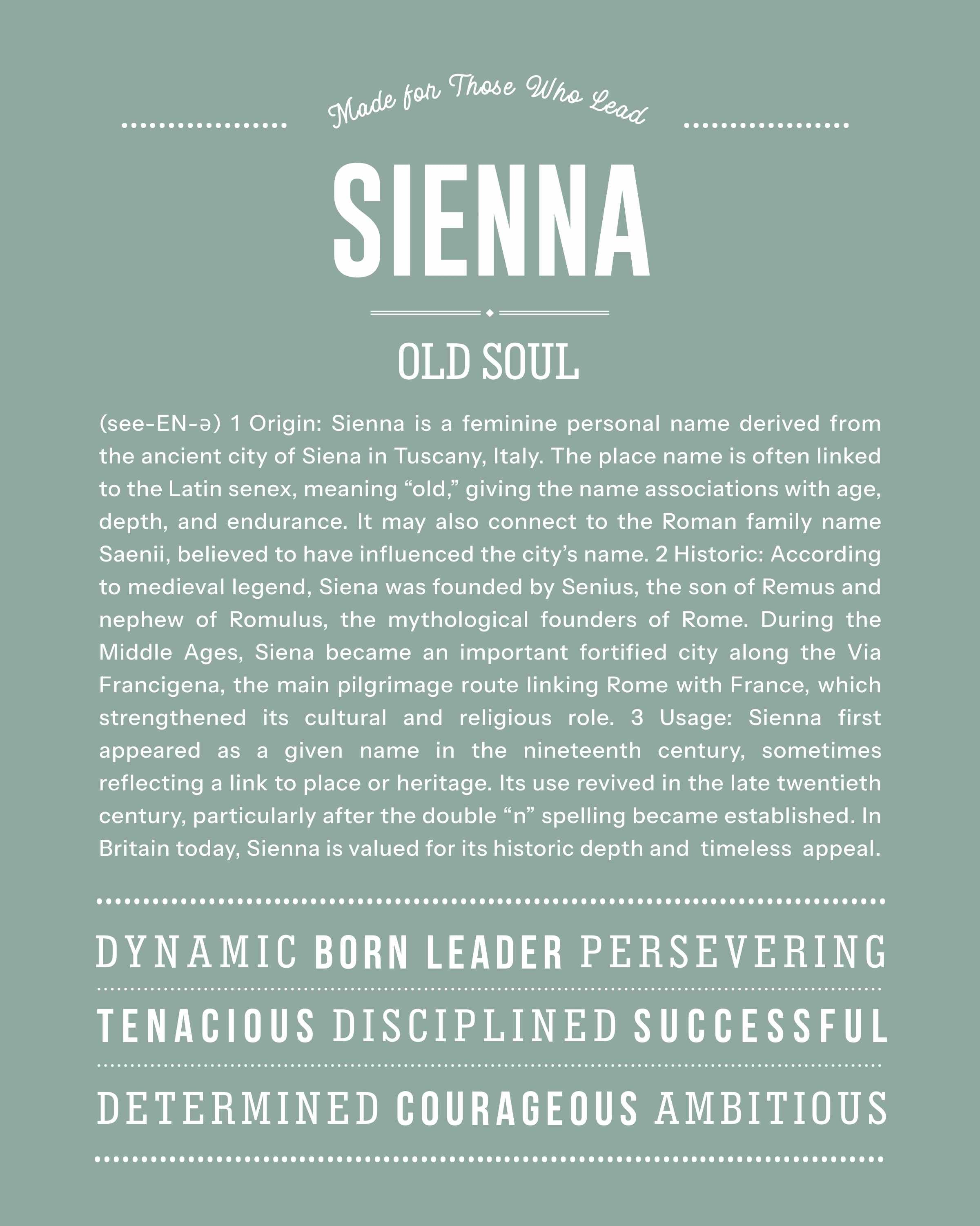 Sienna | Personalised Name Meaning Print – Custom Name Art Gift