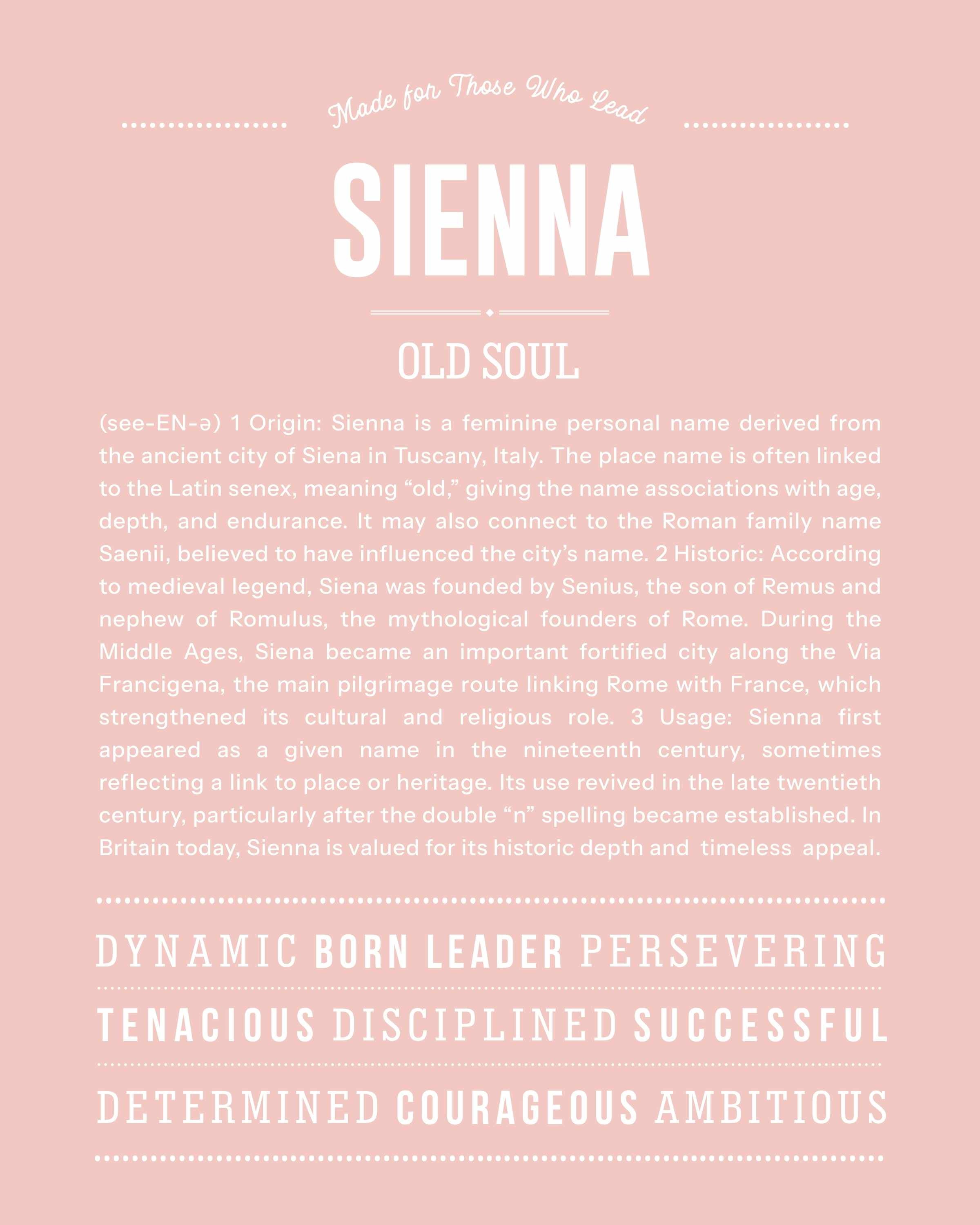 Sienna | Personalised Name Meaning Print – Custom Name Art Gift