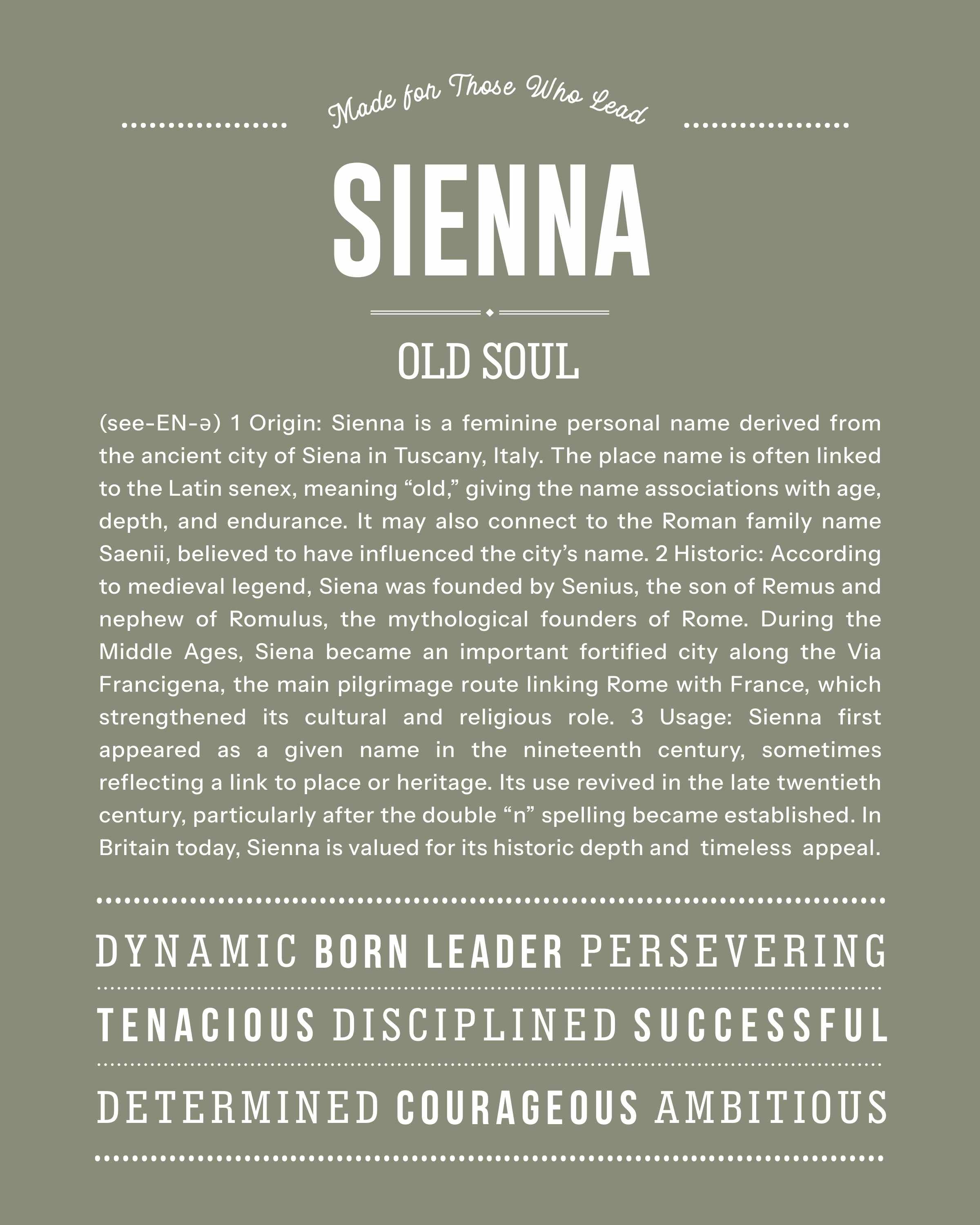 Sienna | Personalised Name Meaning Print – Custom Name Art Gift