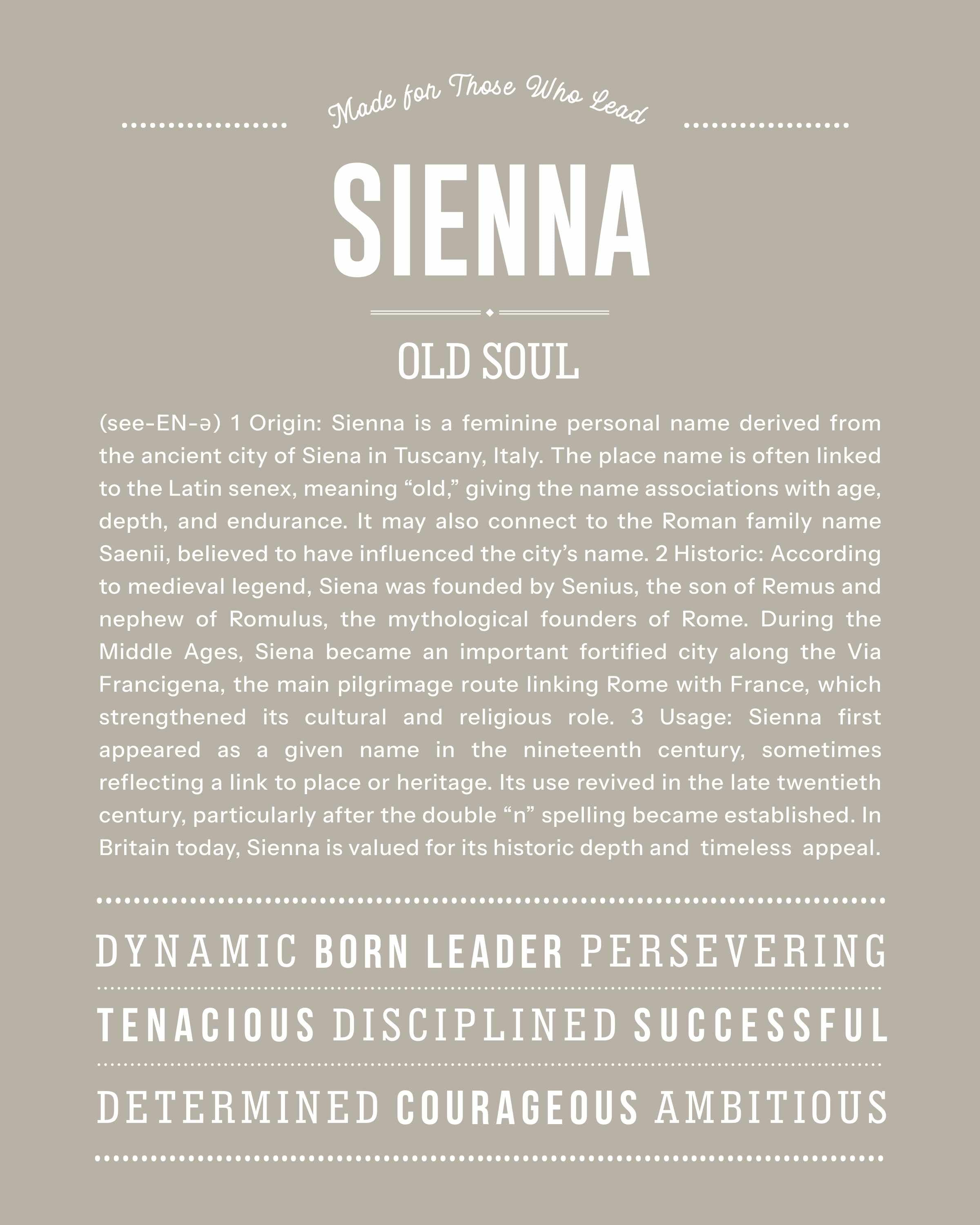 Sienna | Personalised Name Meaning Print – Custom Name Art Gift