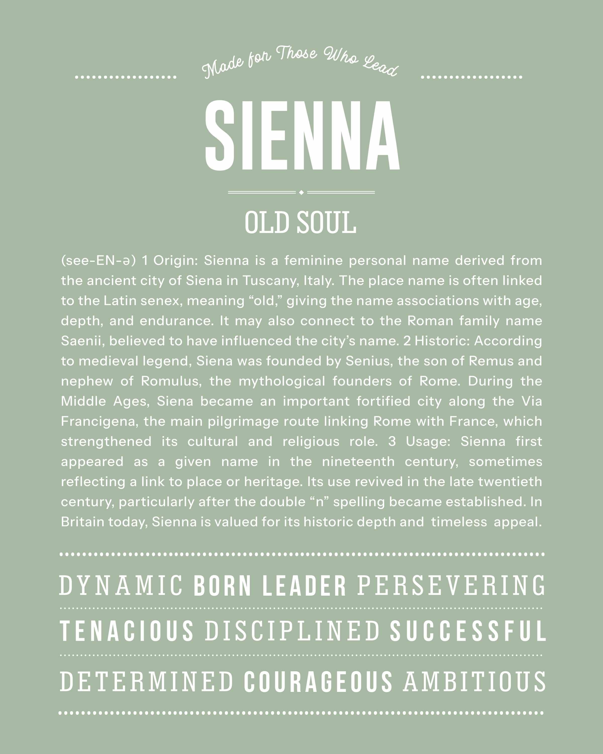 Sienna | Personalised Name Meaning Print – Custom Name Art Gift
