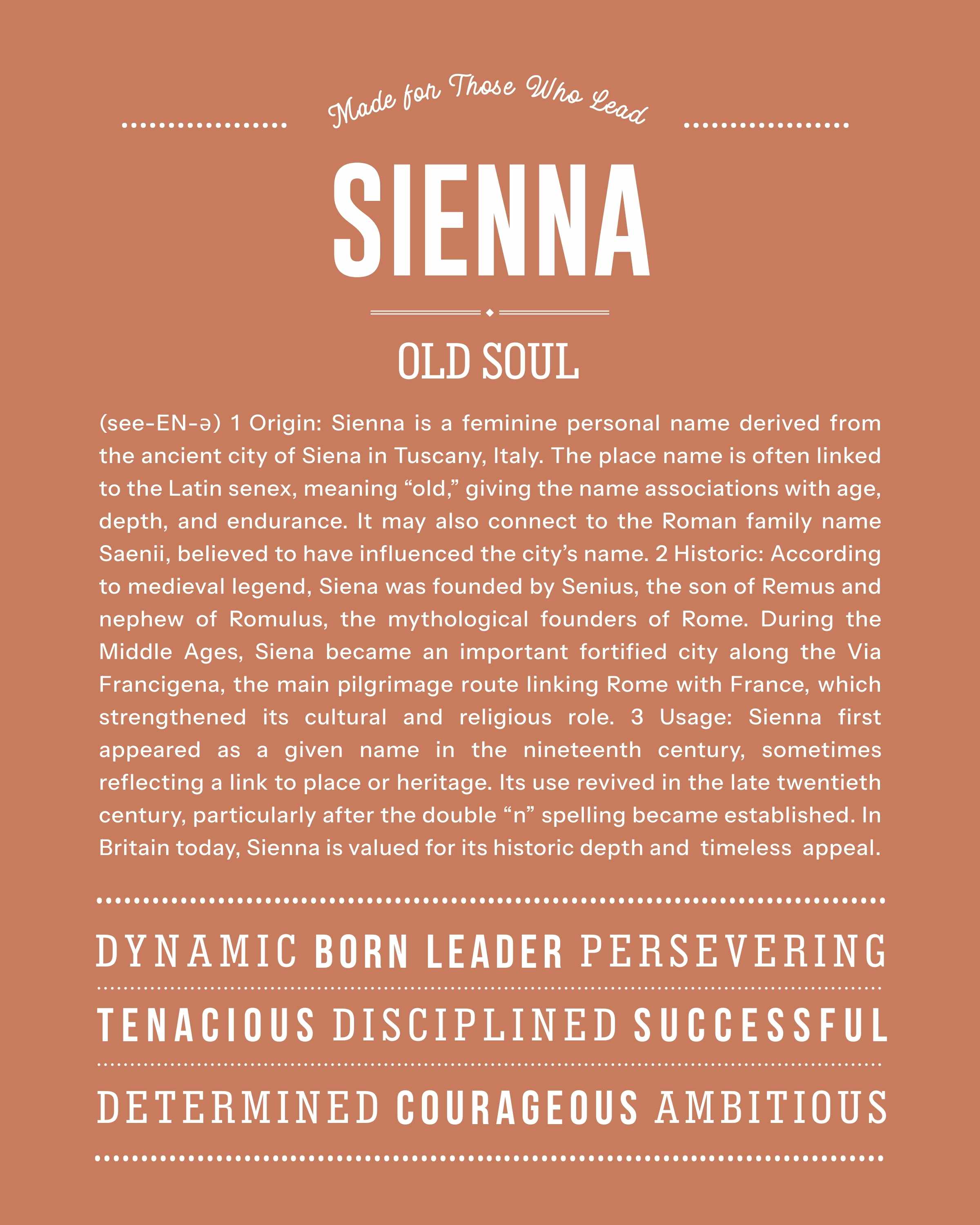 Sienna | Personalised Name Meaning Print – Custom Name Art Gift
