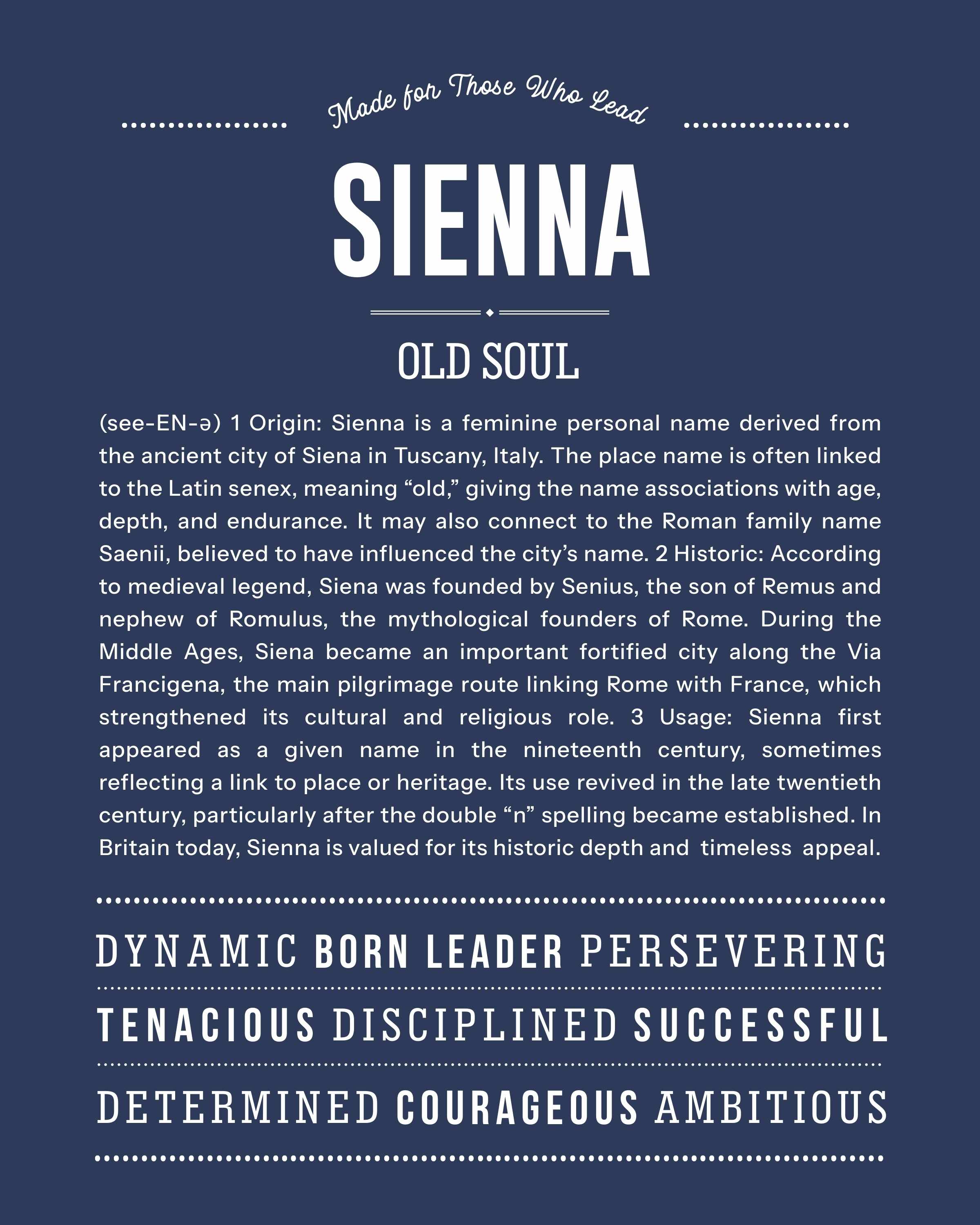 Sienna | Personalised Name Meaning Print – Custom Name Art Gift