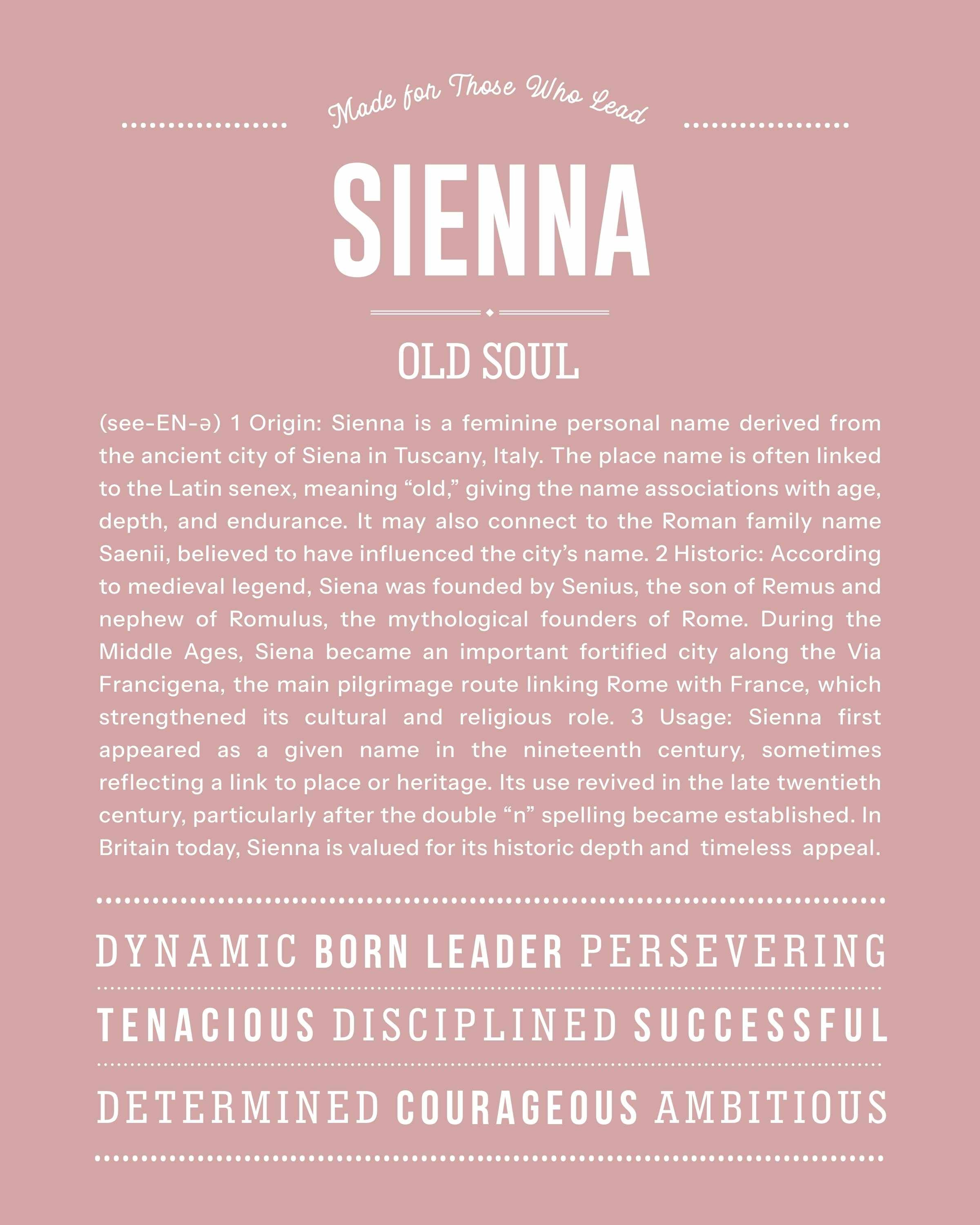 Sienna | Personalised Name Meaning Print – Custom Name Art Gift