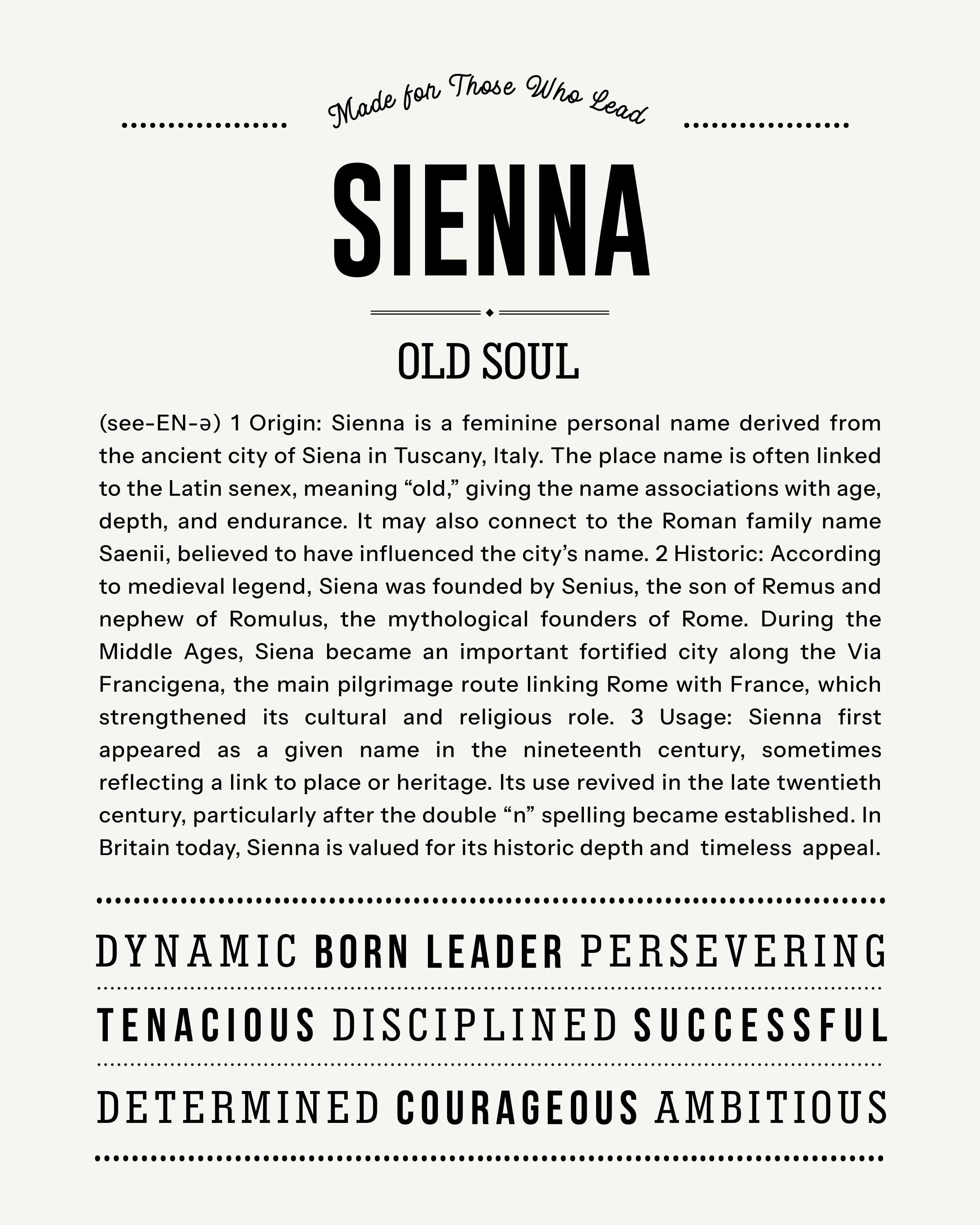 Sienna | Personalised Name Meaning Print – Custom Name Art Gift