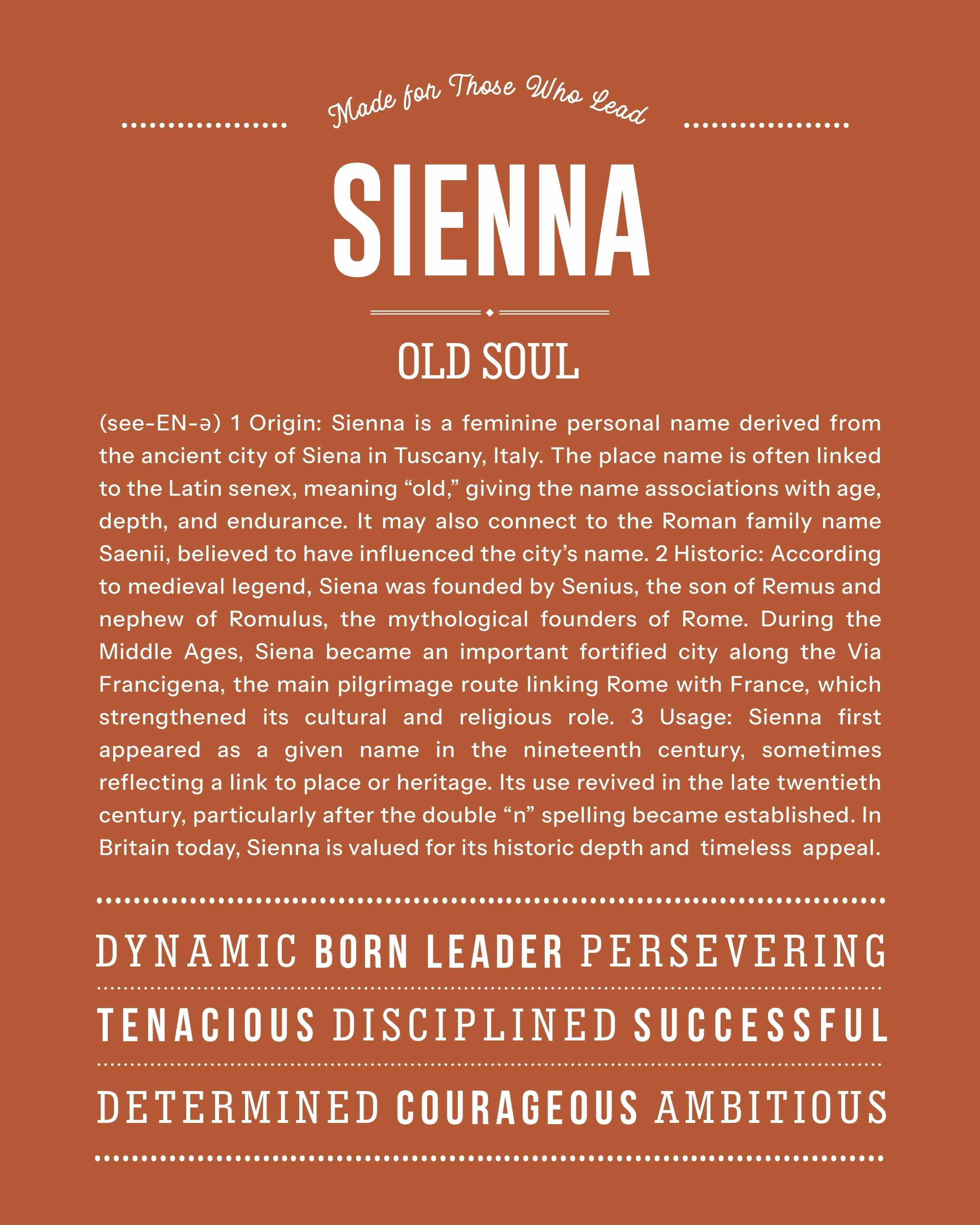Sienna | Personalised Name Meaning Print – Custom Name Art Gift