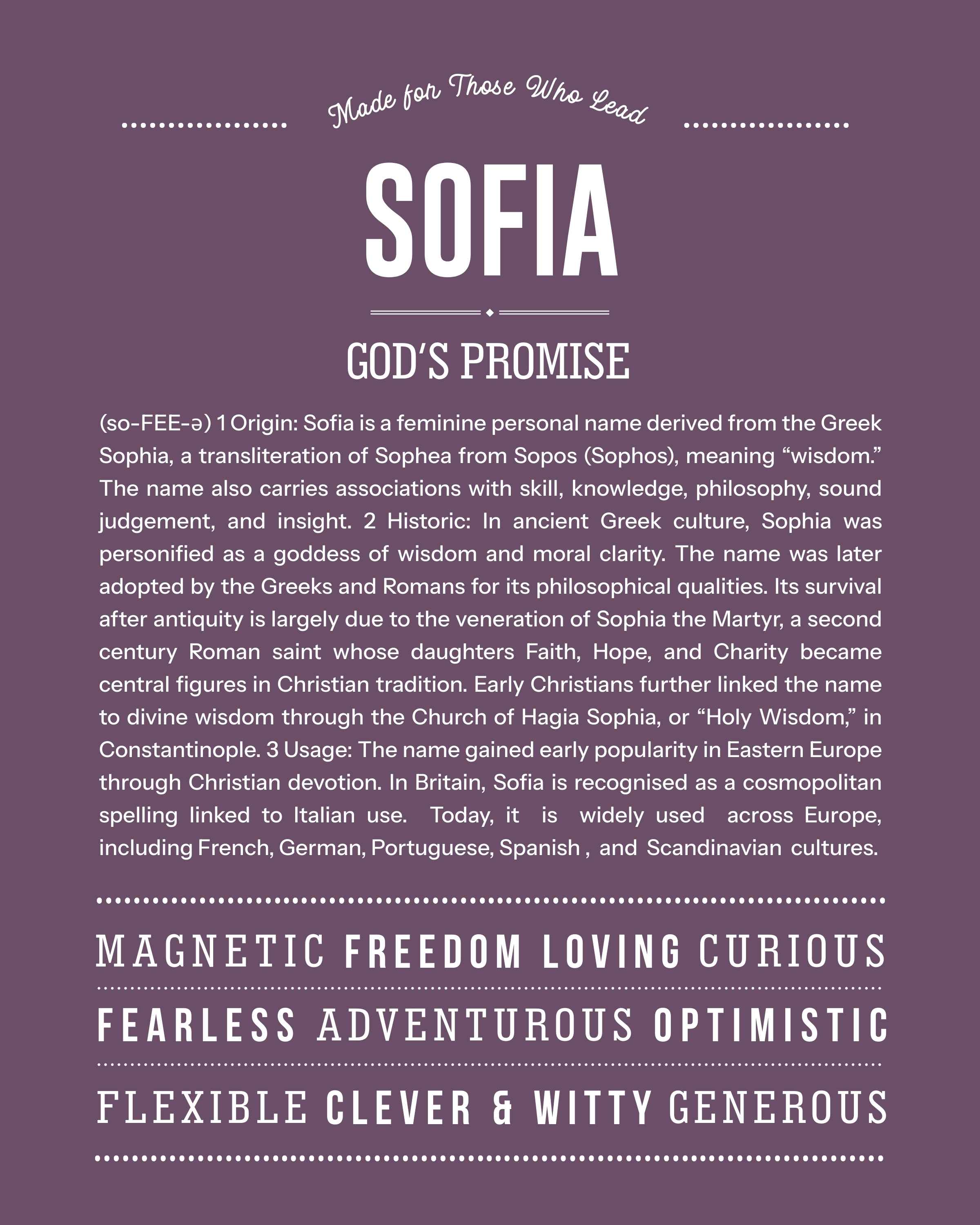 Sofia | Personalised Name Meaning Print – Custom Name Art Gift