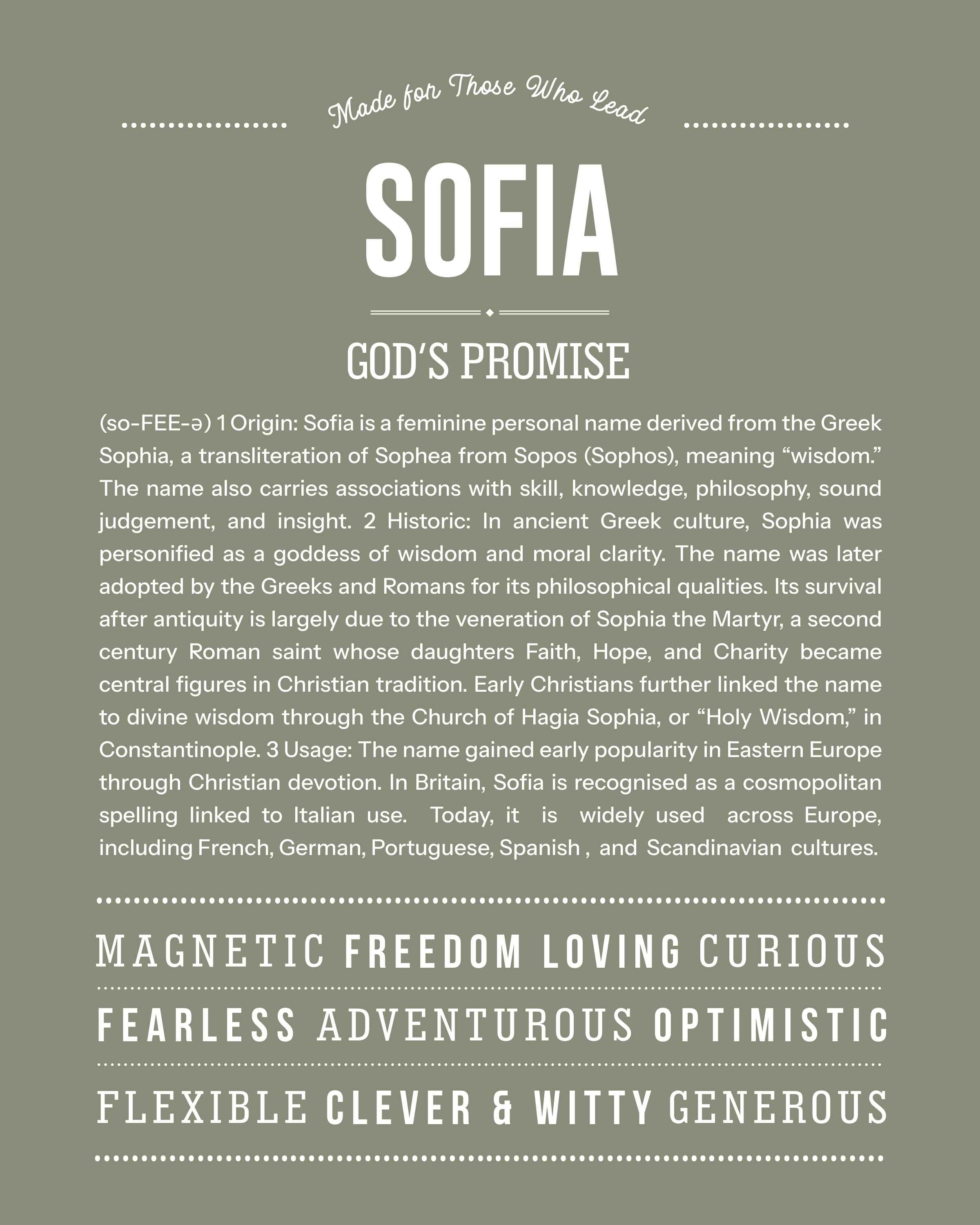 Sofia | Personalised Name Meaning Print – Custom Name Art Gift