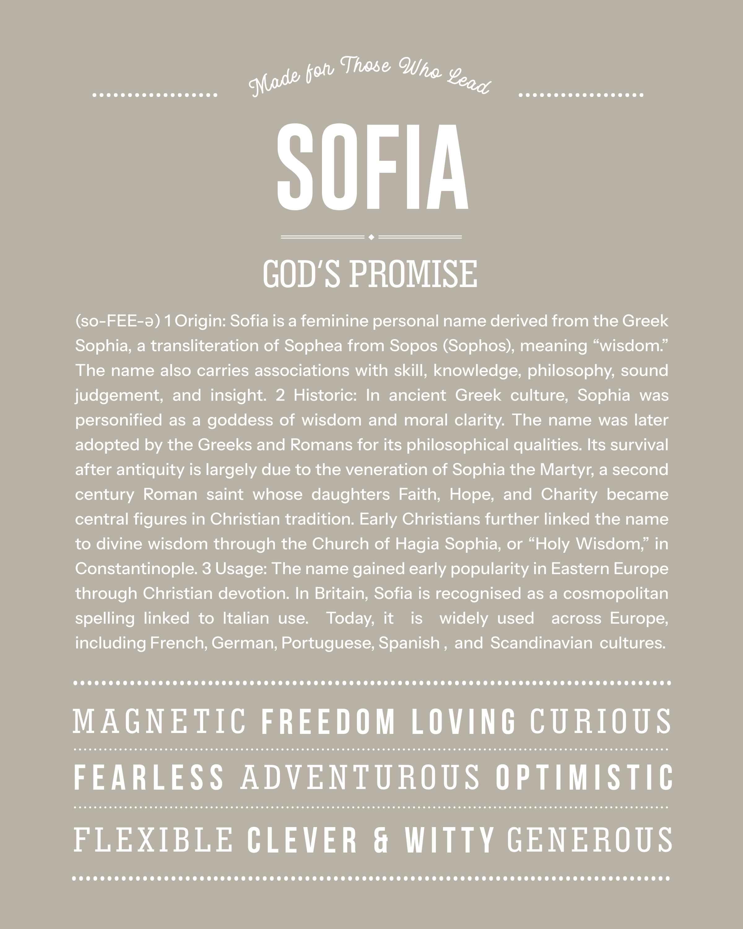 Sofia | Personalised Name Meaning Print – Custom Name Art Gift