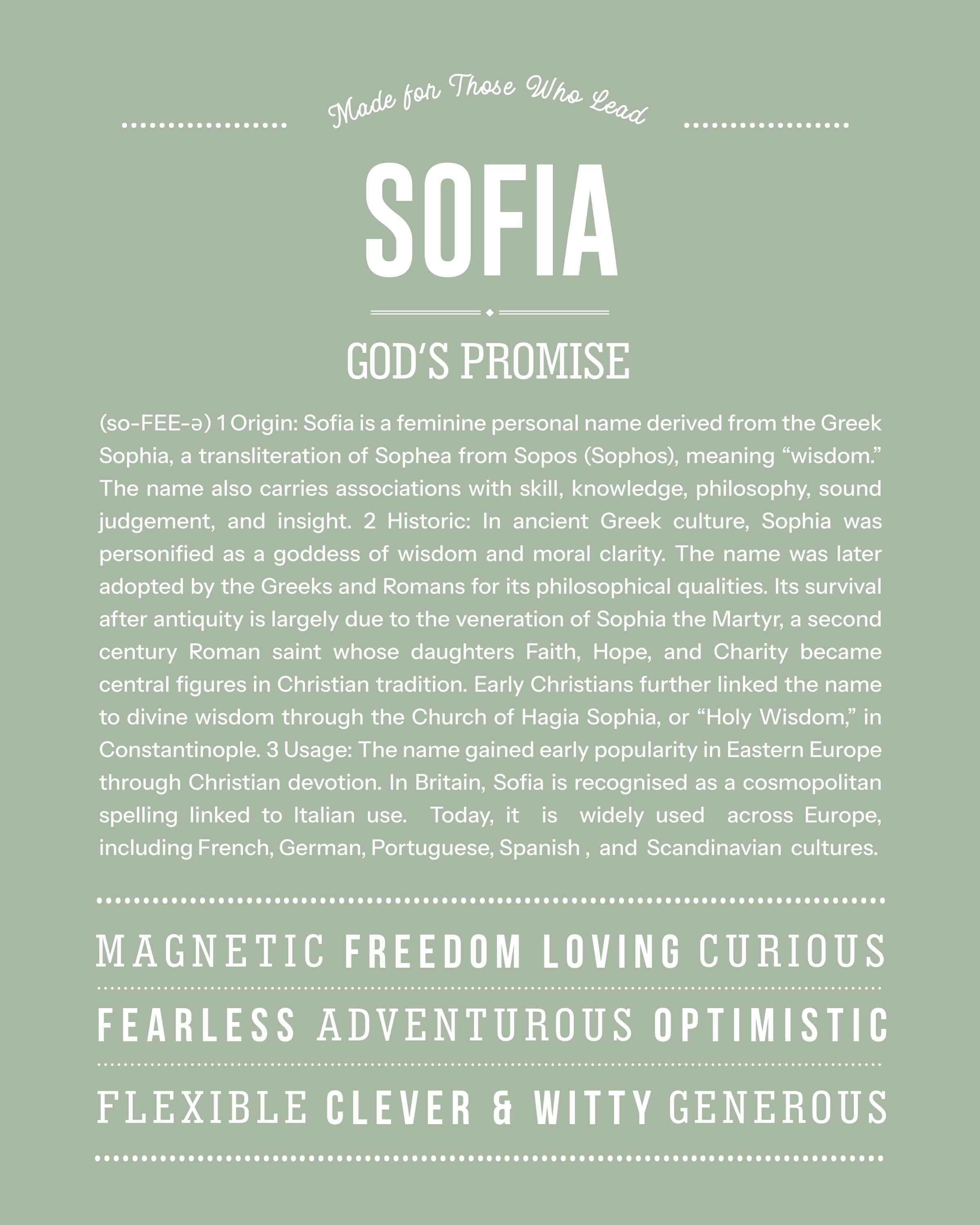 Sofia | Personalised Name Meaning Print – Custom Name Art Gift