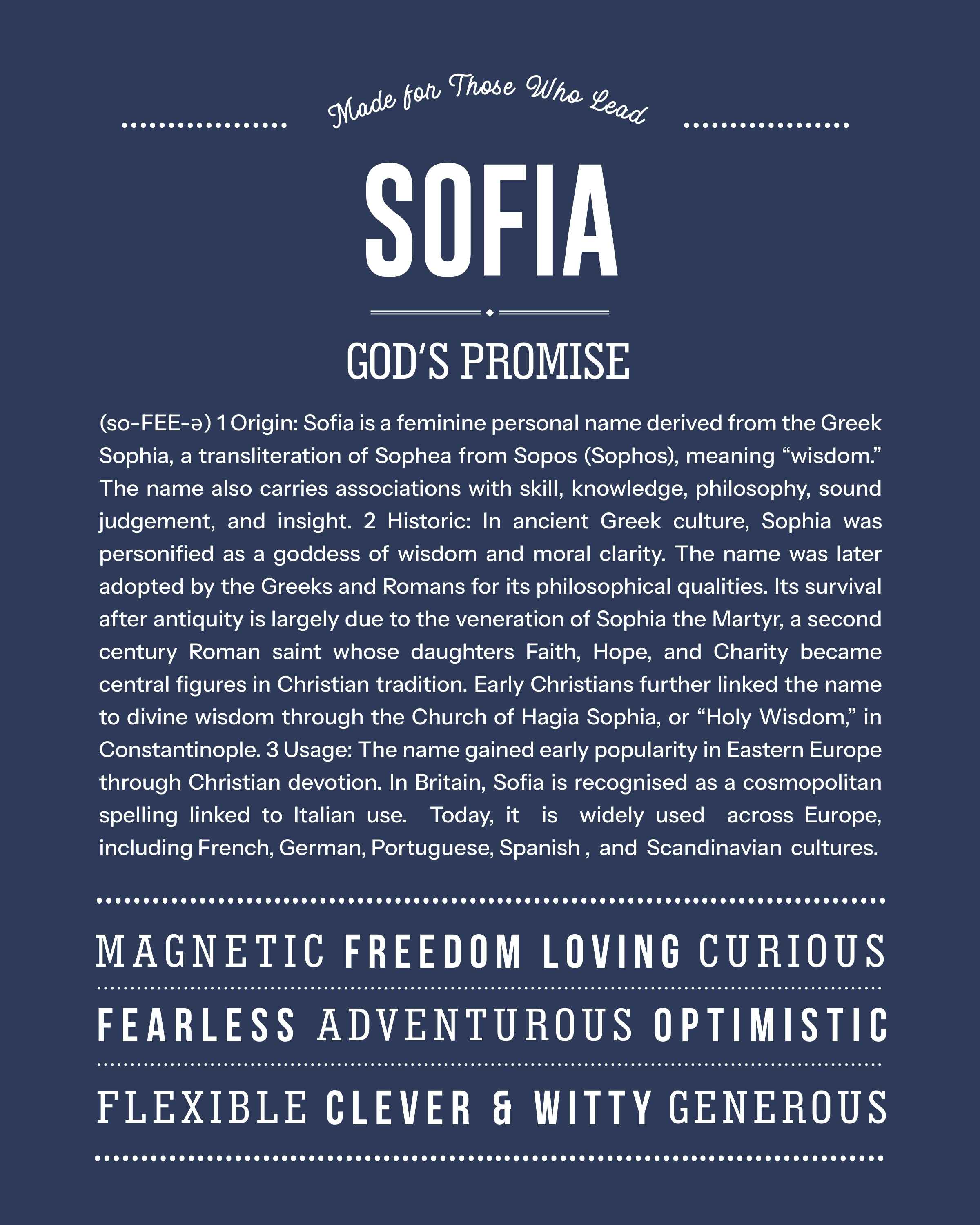 Sofia | Personalised Name Meaning Print – Custom Name Art Gift