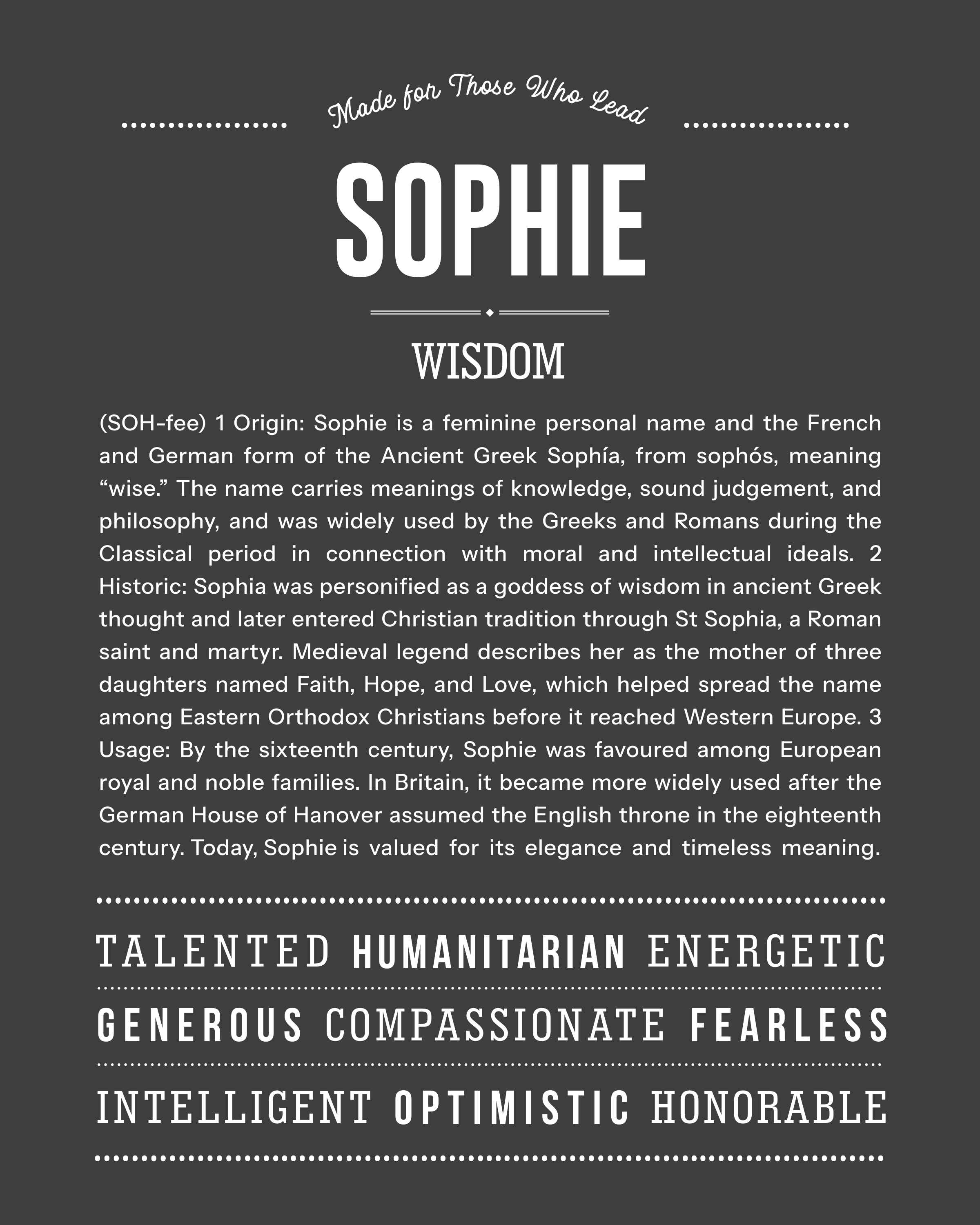 Sophie | Personalised Name Meaning Print – Custom Name Art Gift