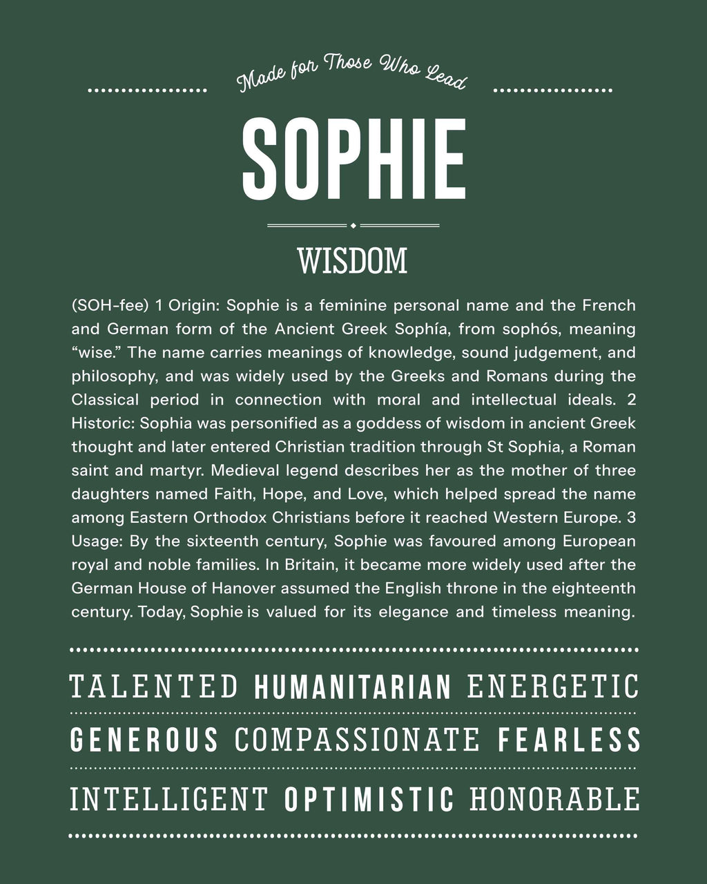 Sophie | Personalised Name Meaning Print – Custom Name Art Gift