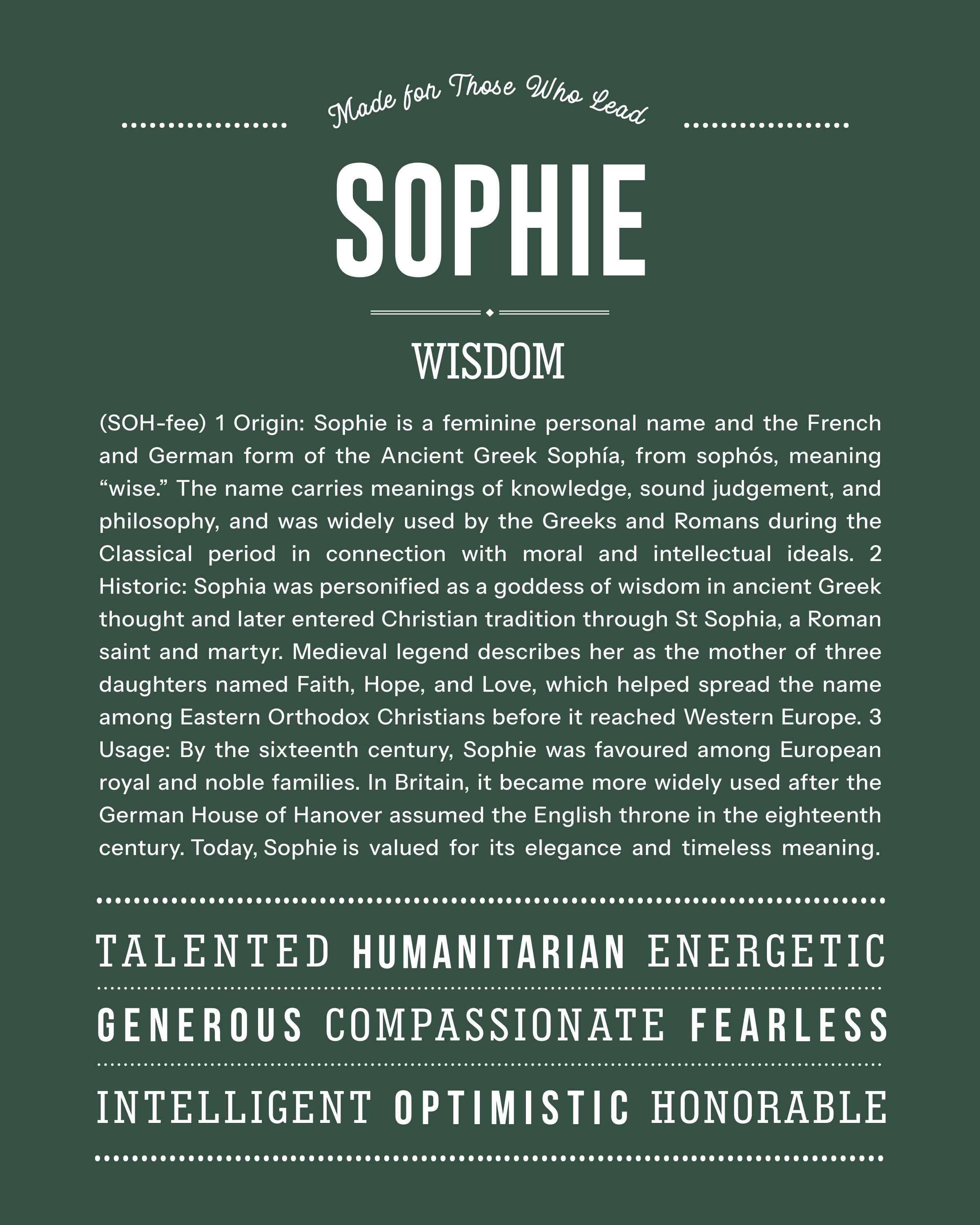 Sophie | Personalised Name Meaning Print – Custom Name Art Gift