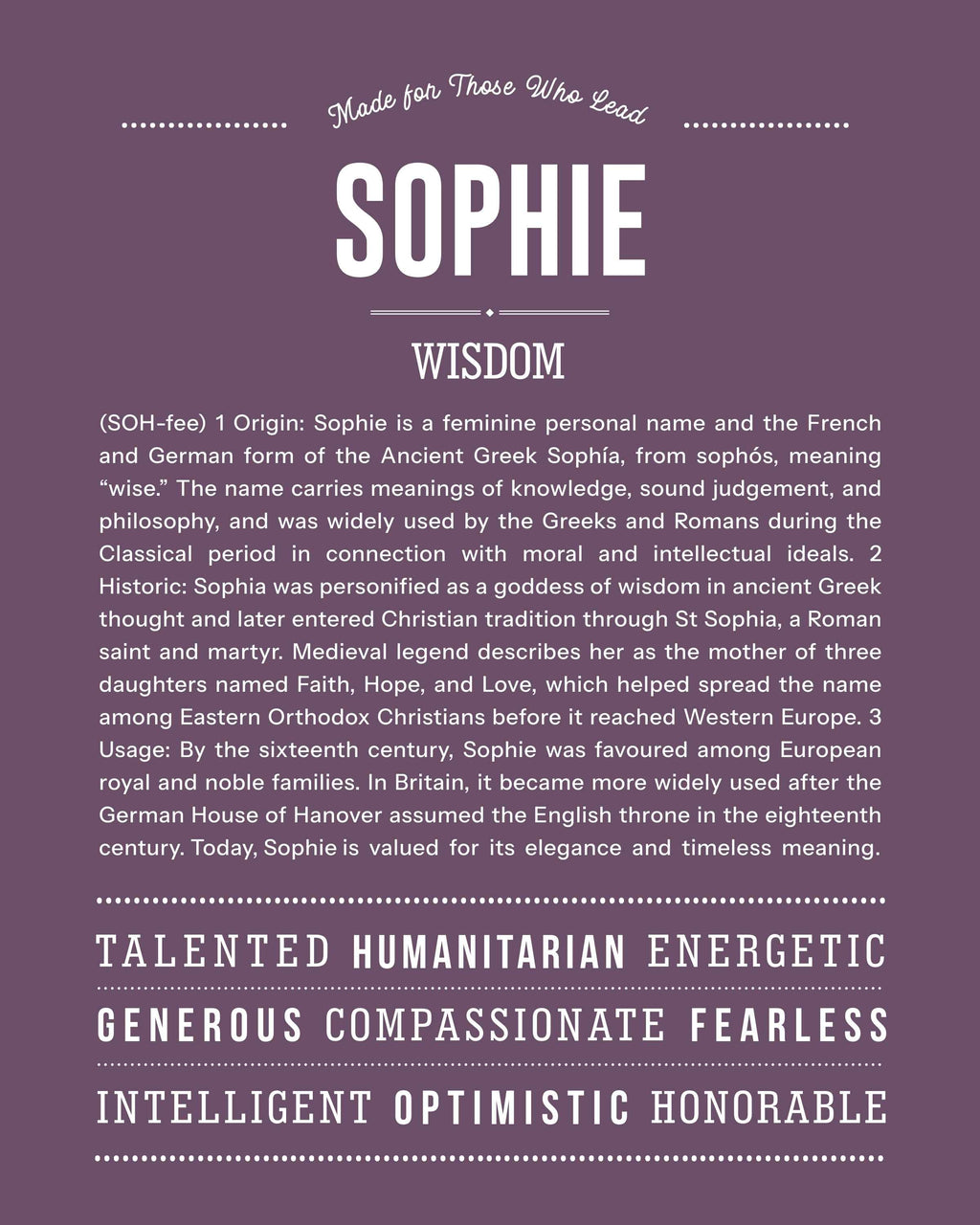 Sophie | Personalised Name Meaning Print – Custom Name Art Gift