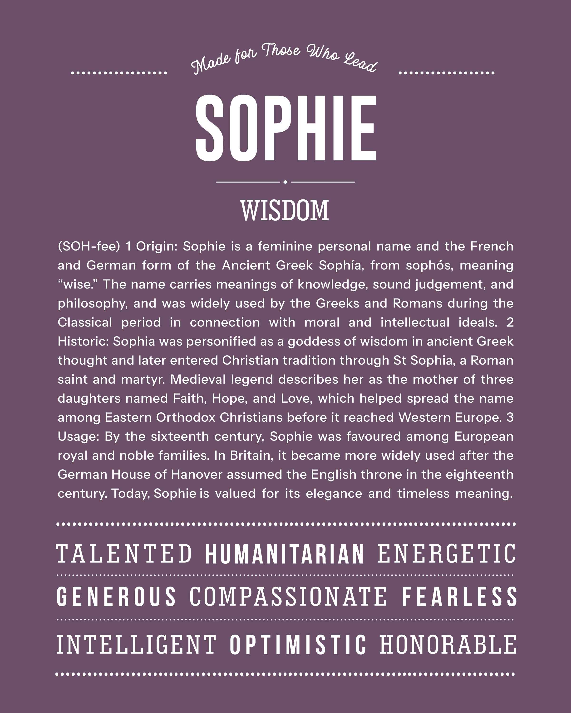 Sophie | Personalised Name Meaning Print – Custom Name Art Gift