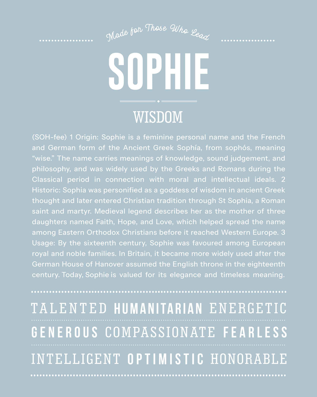Sophie | Personalised Name Meaning Print – Custom Name Art Gift