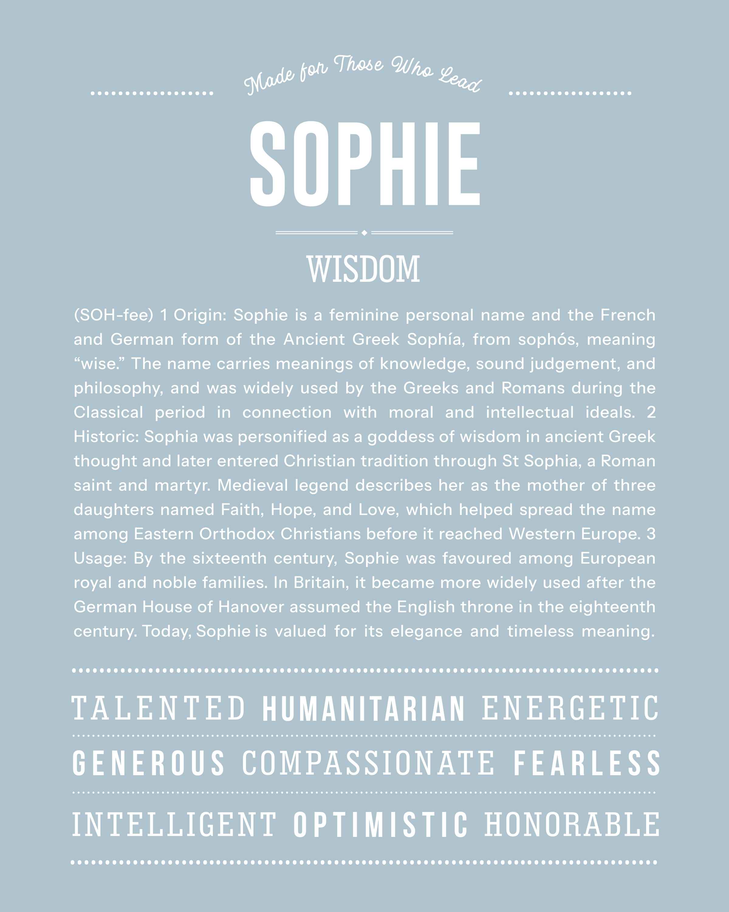 Sophie | Personalised Name Meaning Print – Custom Name Art Gift