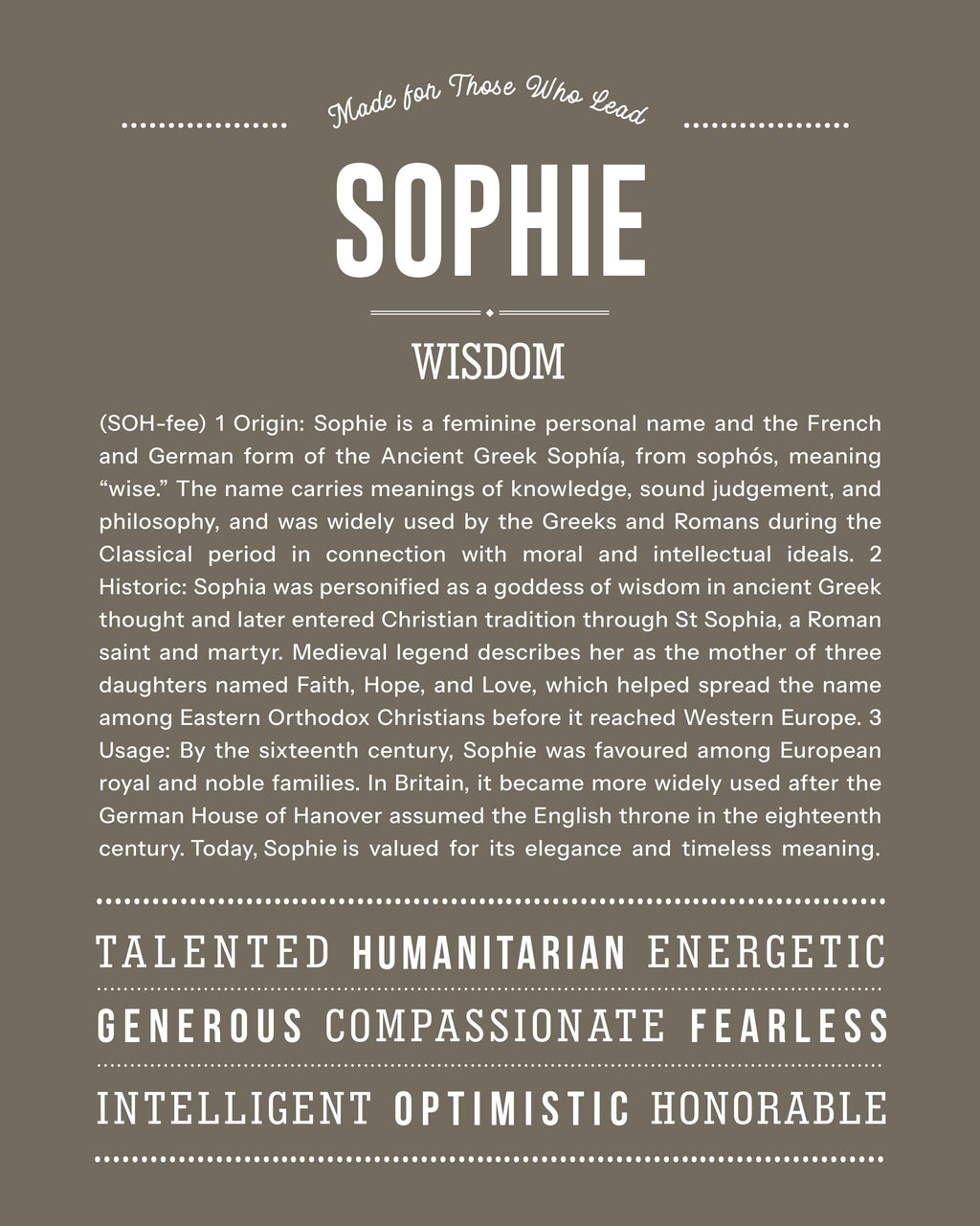Sophie | Personalised Name Meaning Print – Custom Name Art Gift