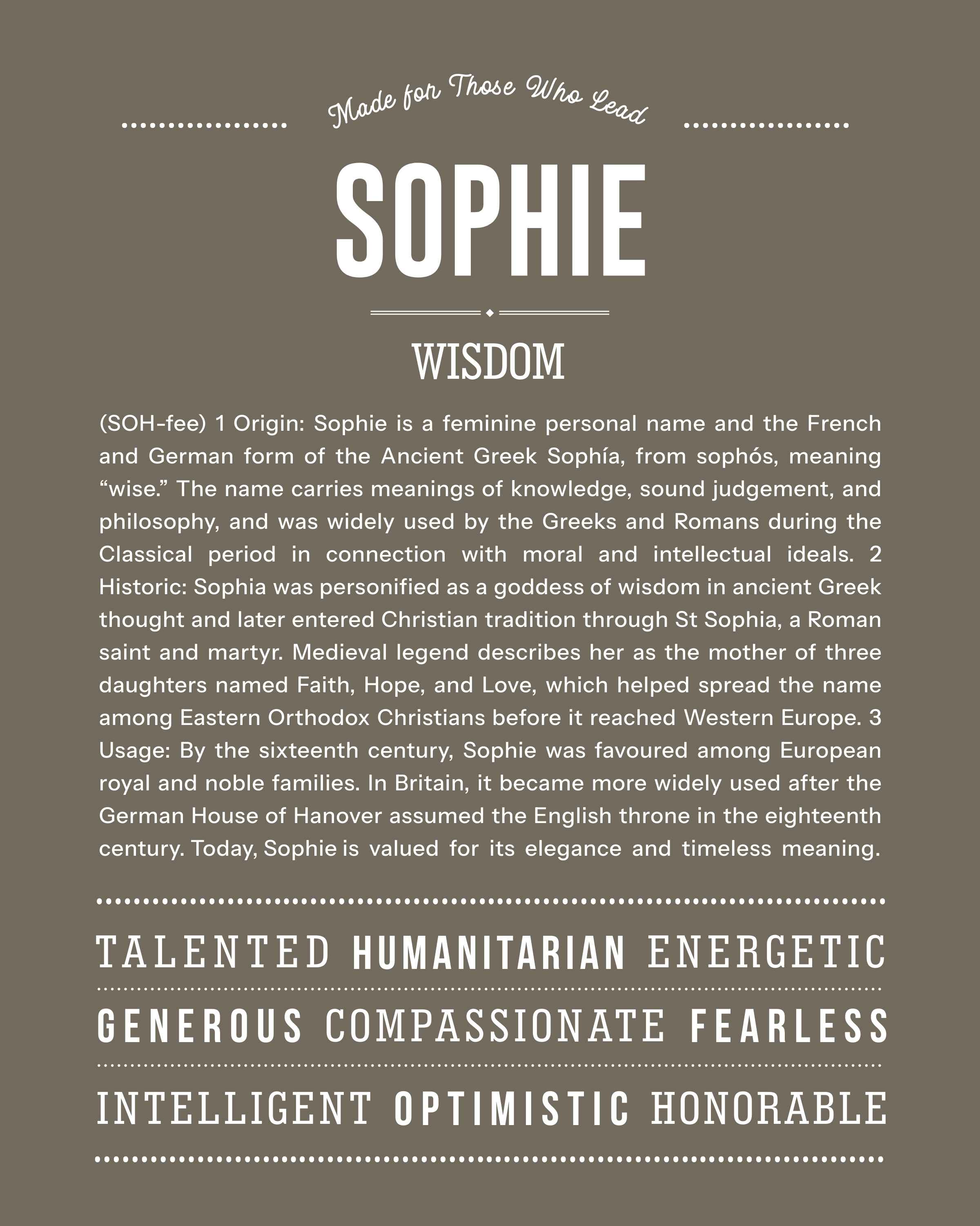Sophie | Personalised Name Meaning Print – Custom Name Art Gift
