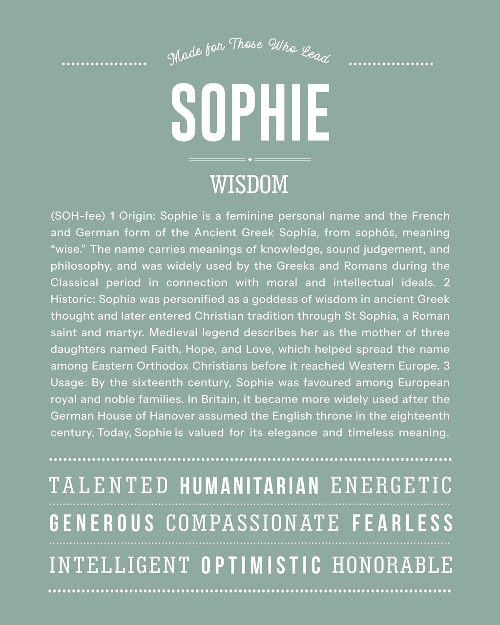 Sophie | Personalised Name Meaning Print – Custom Name Art Gift
