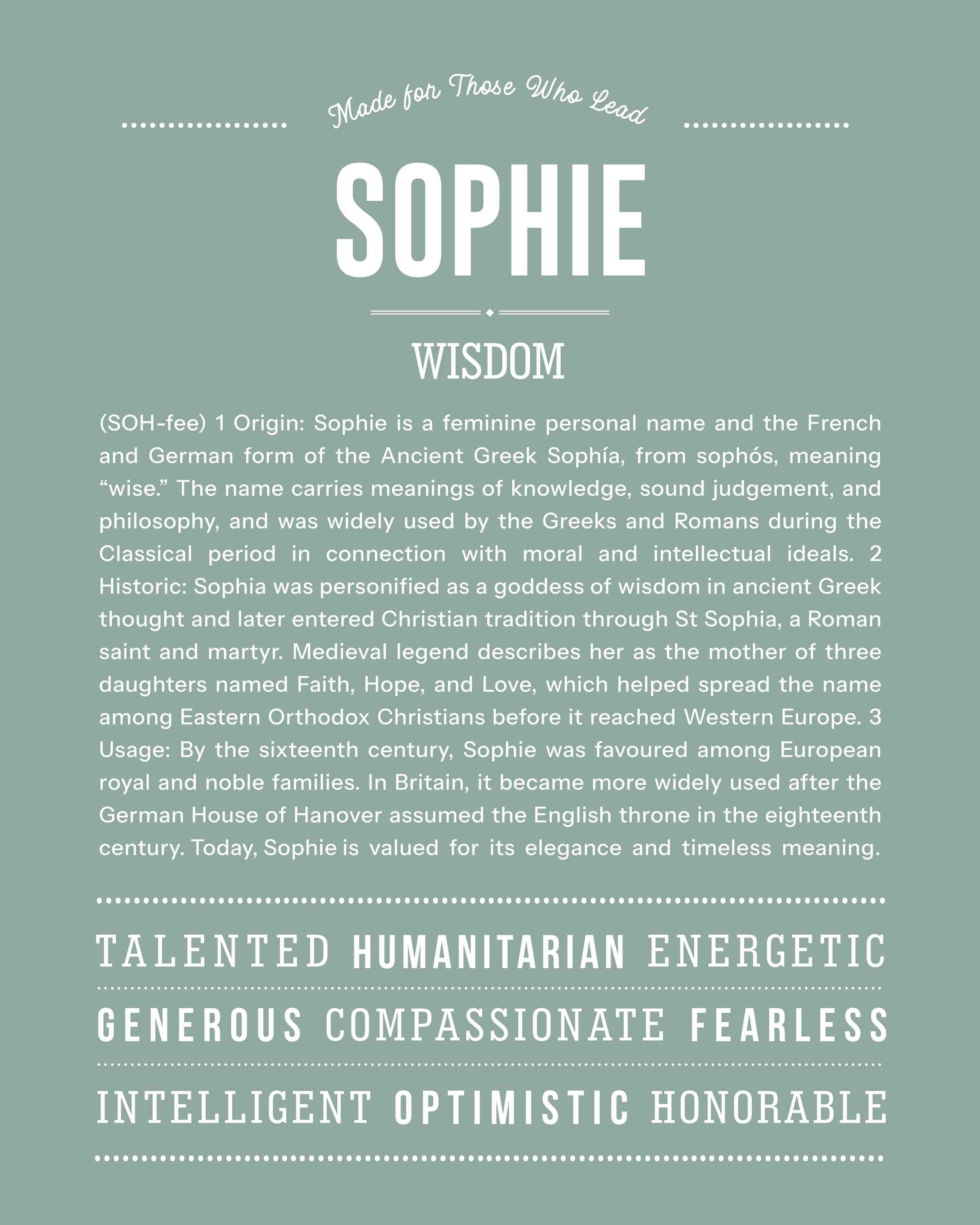 Sophie | Personalised Name Meaning Print – Custom Name Art Gift