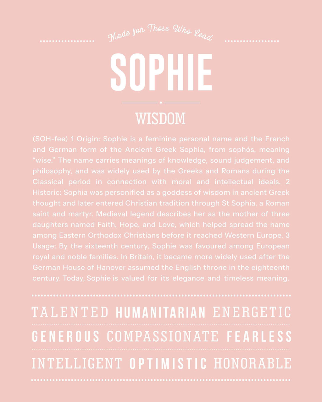 Sophie | Personalised Name Meaning Print – Custom Name Art Gift