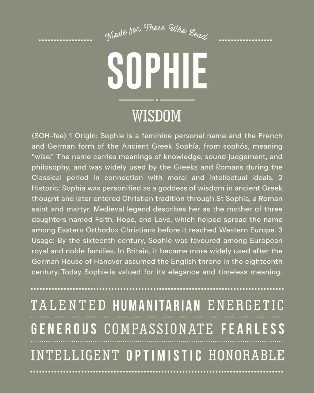 Sophie | Personalised Name Meaning Print – Custom Name Art Gift