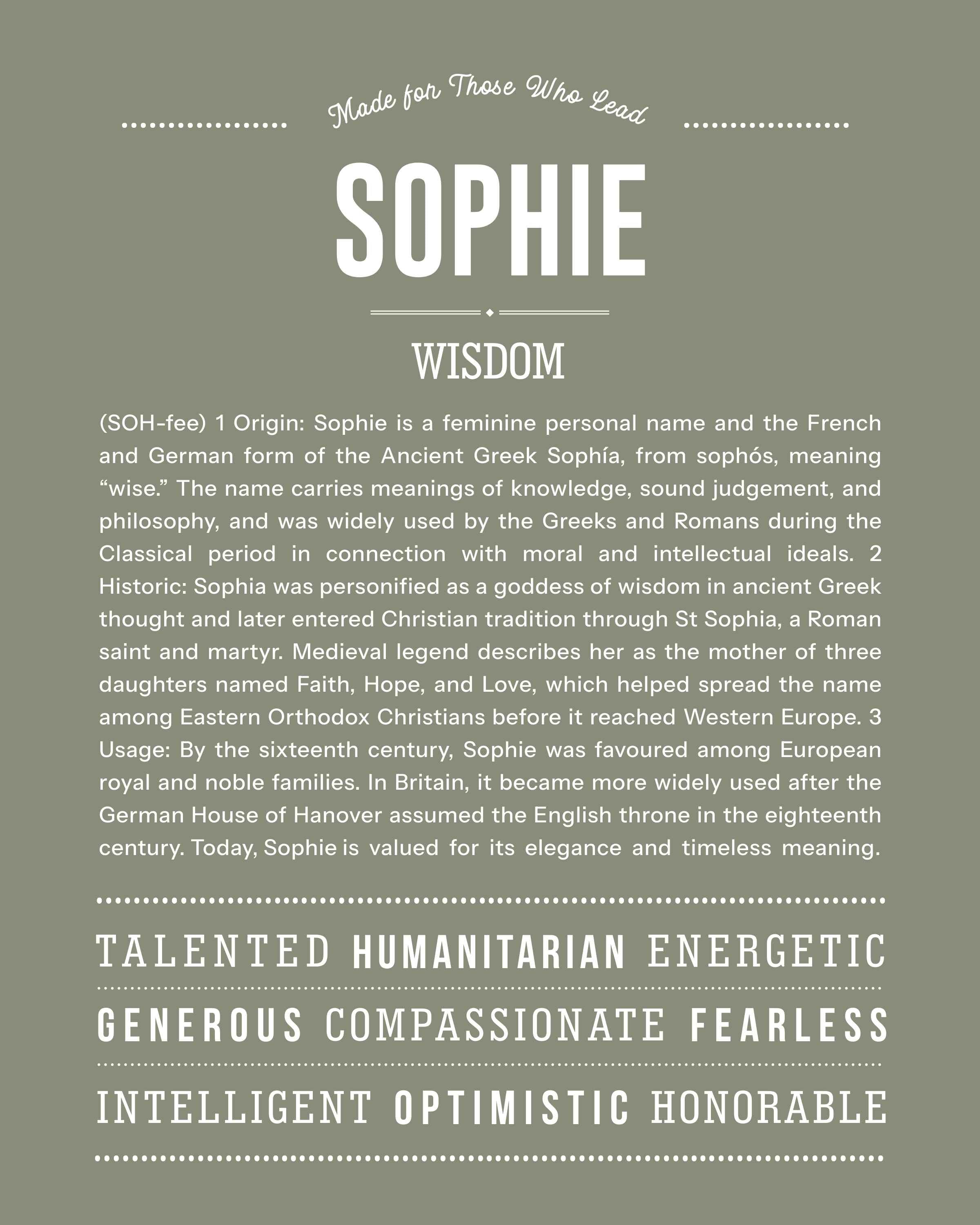 Sophie | Personalised Name Meaning Print – Custom Name Art Gift