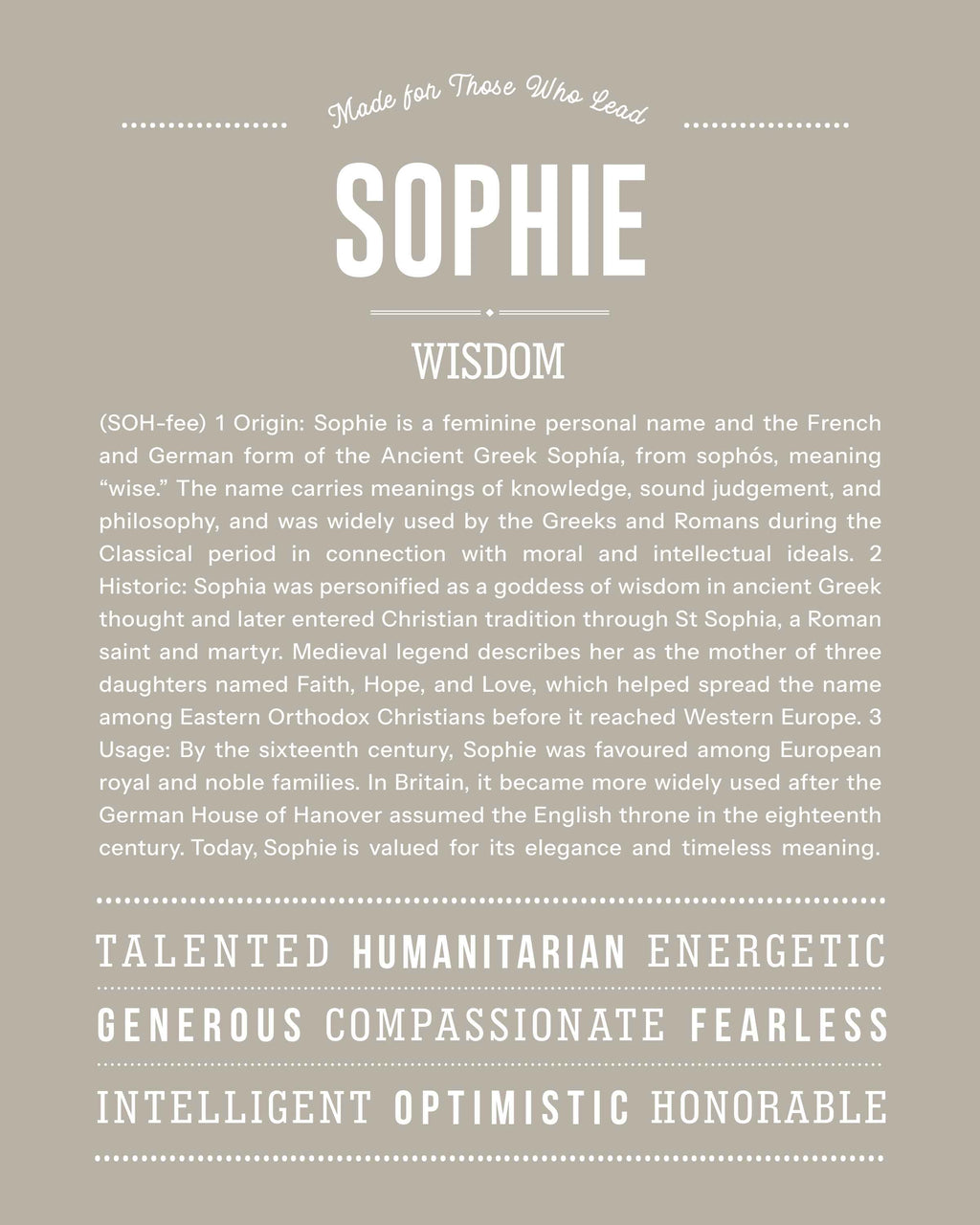 Sophie | Personalised Name Meaning Print – Custom Name Art Gift