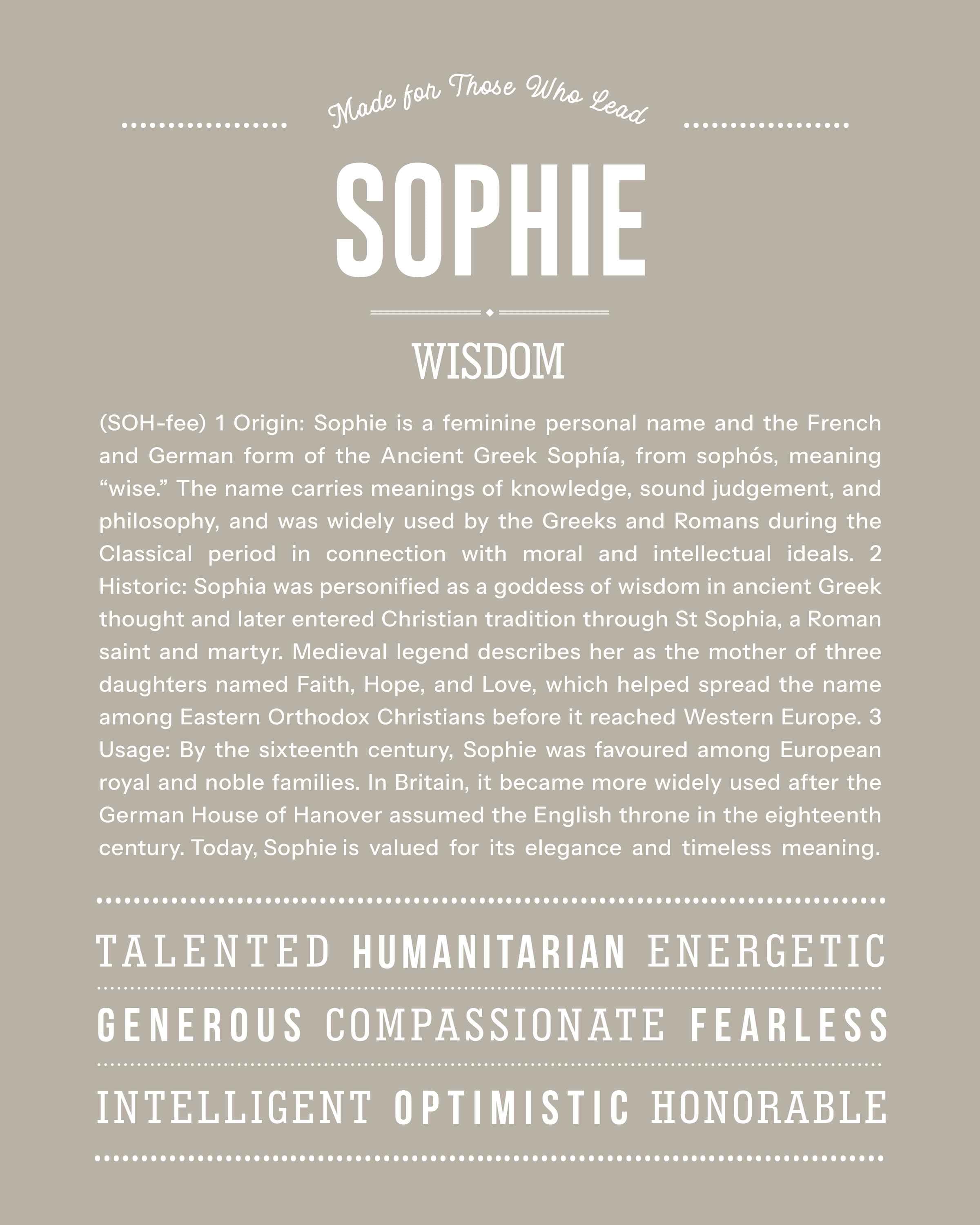 Sophie | Personalised Name Meaning Print – Custom Name Art Gift