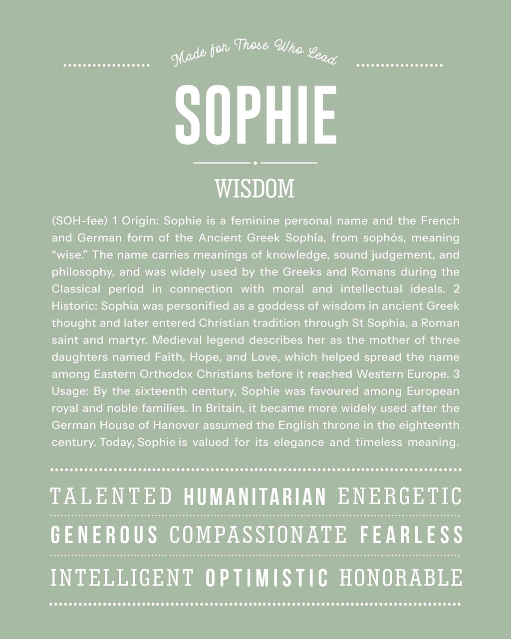 Sophie | Personalised Name Meaning Print – Custom Name Art Gift