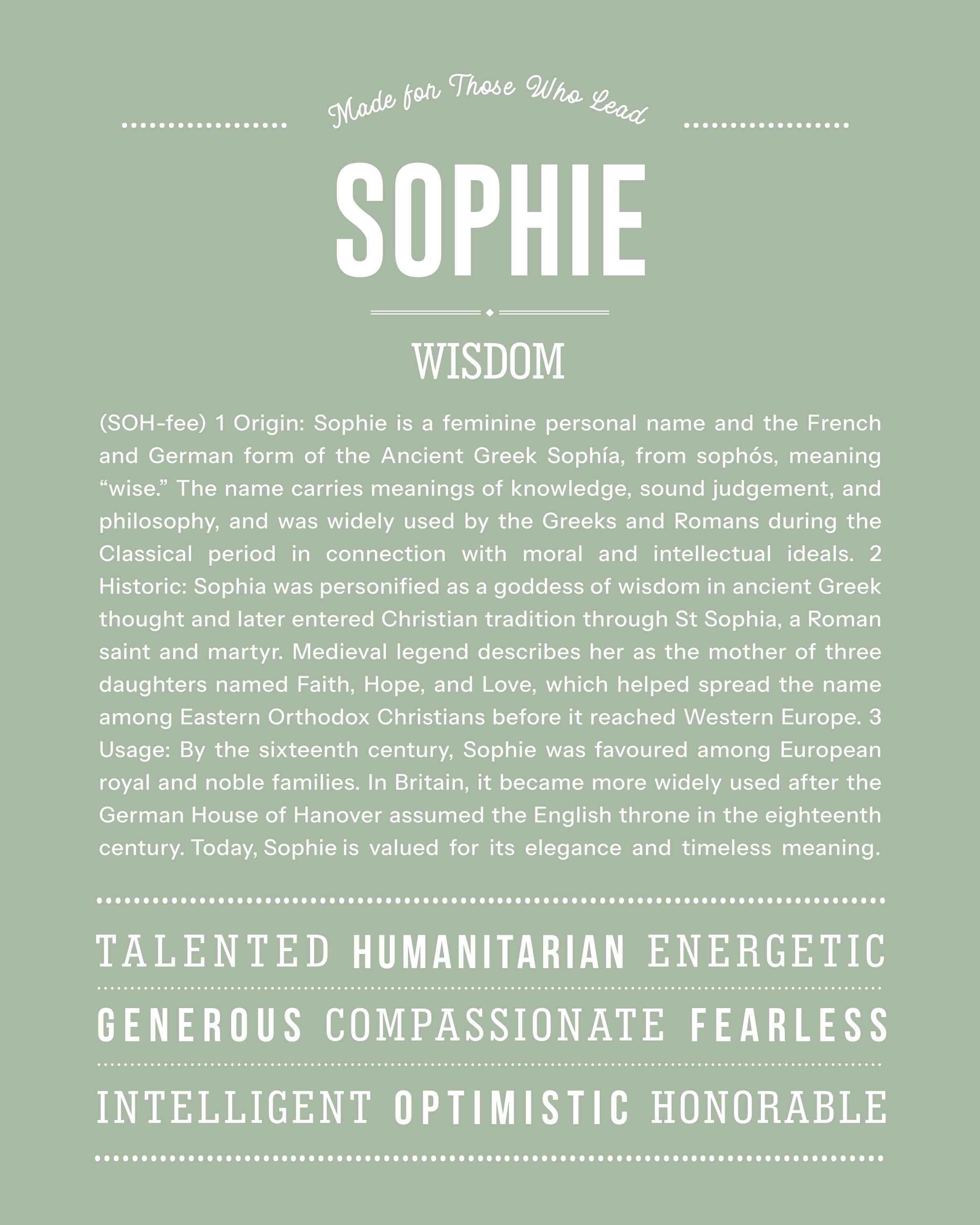 Sophie | Personalised Name Meaning Print – Custom Name Art Gift