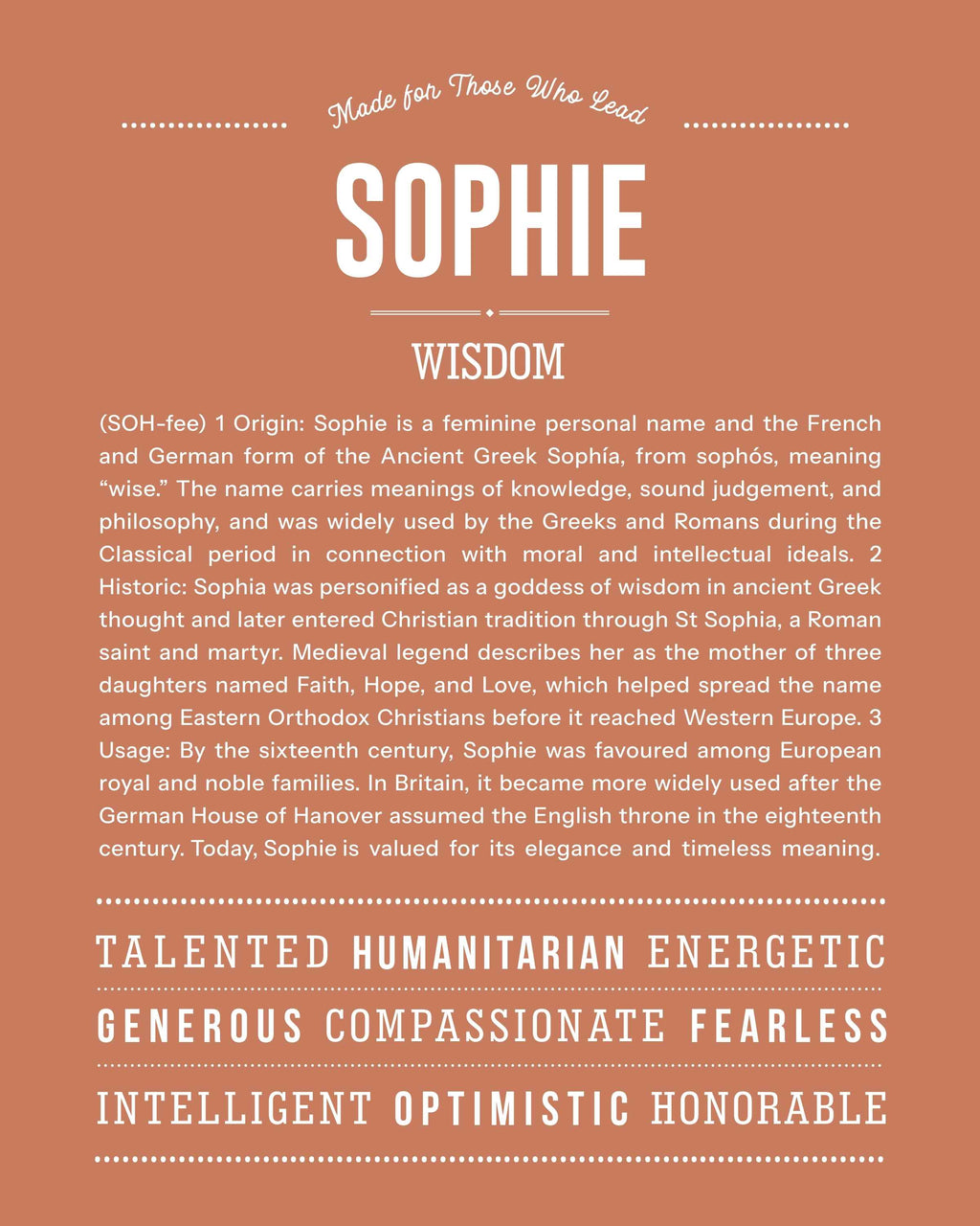Sophie | Personalised Name Meaning Print – Custom Name Art Gift