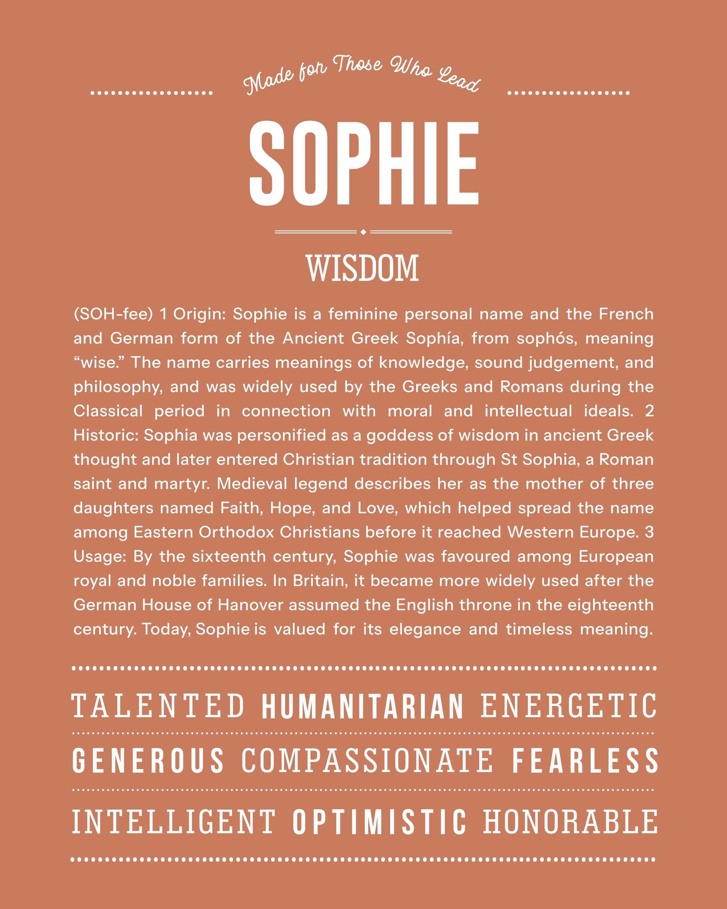 Sophie | Personalised Name Meaning Print – Custom Name Art Gift
